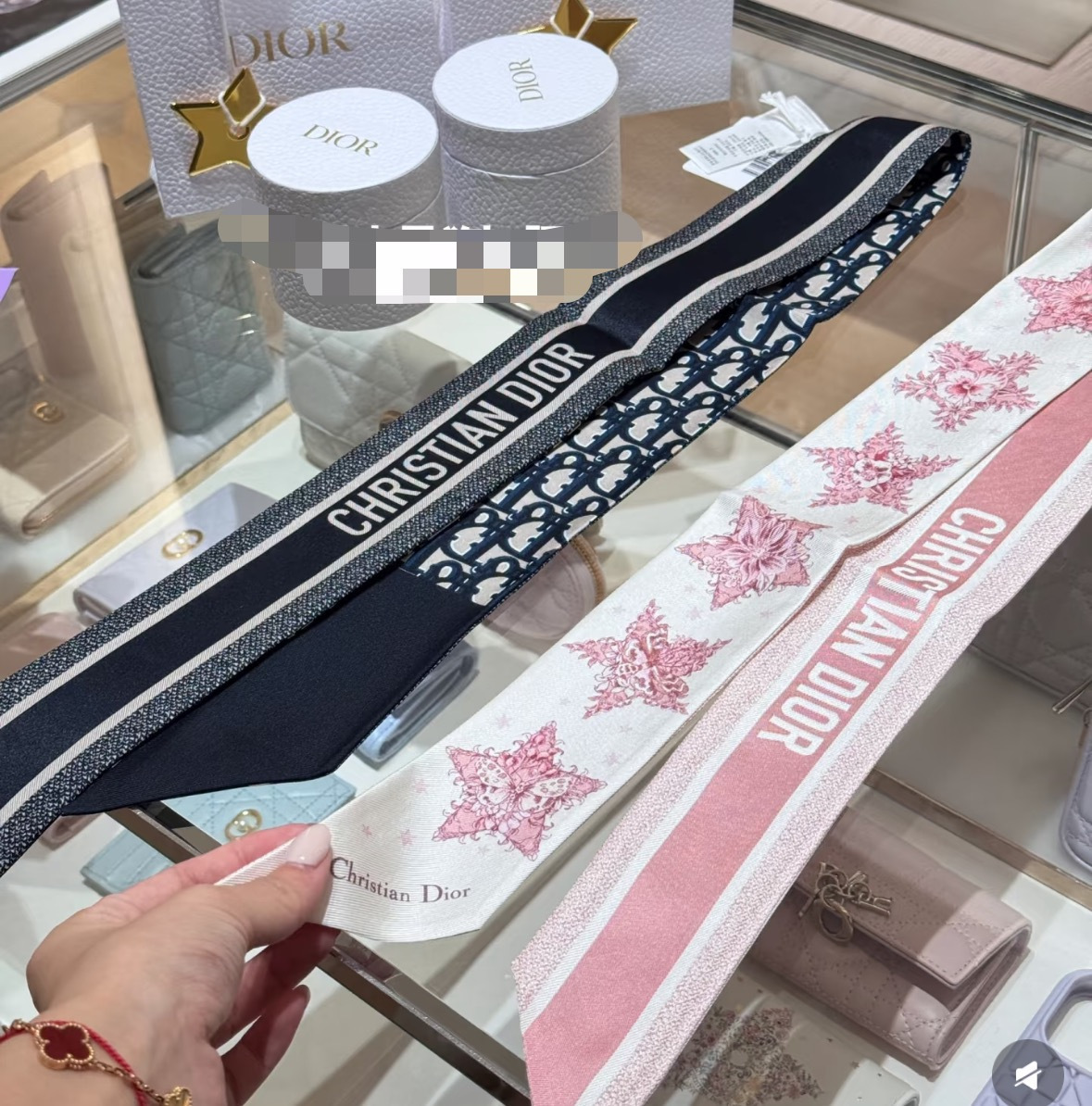 DiorA貨粉色星芒花卉絲巾髮帶 法式雙面精品飄帶女款| 6 DiorA貨粉色星芒花卉絲巾髮帶 法式雙面精品飄帶女款