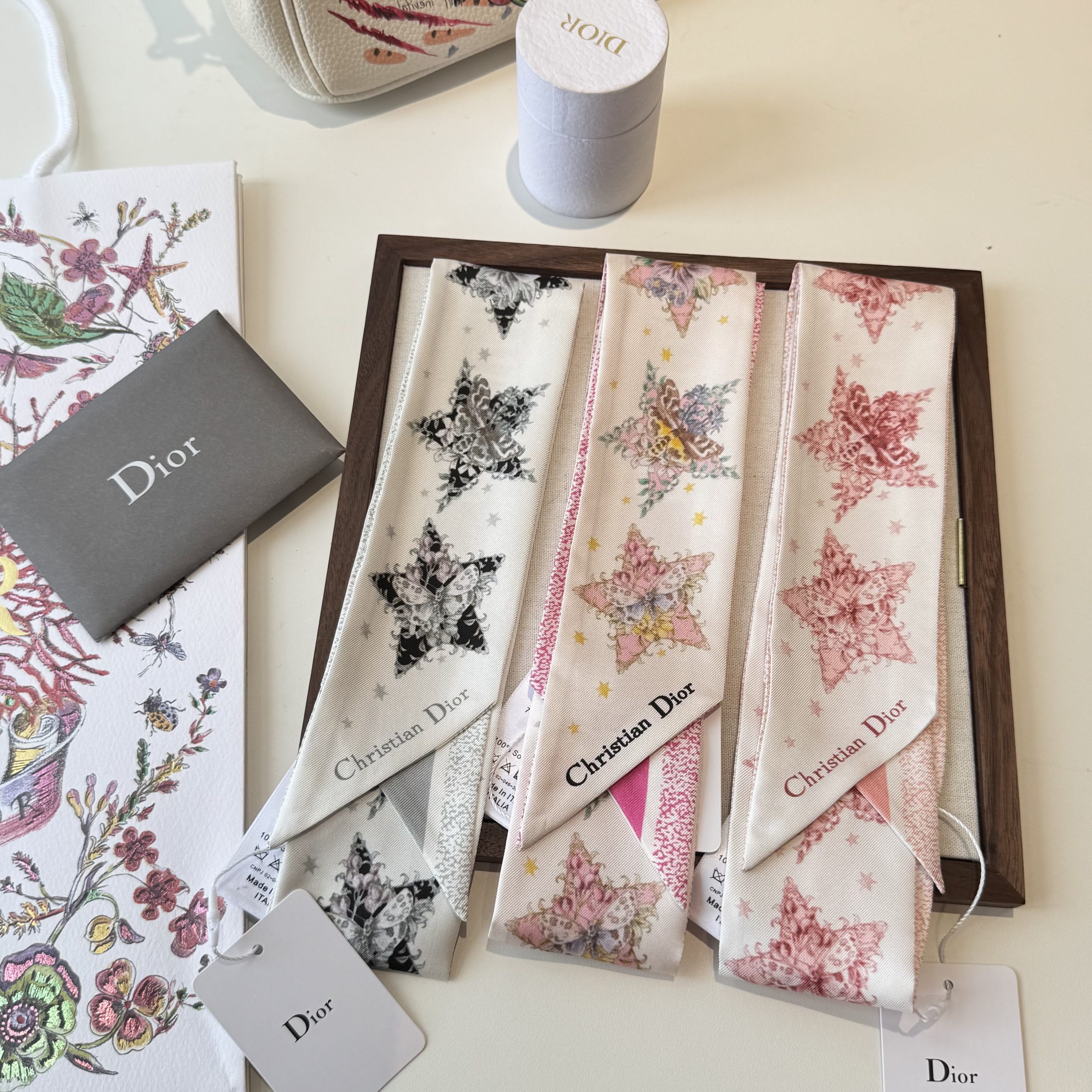 Dior原單黑白星芒絲巾髮帶 高端雙面法式精品飄帶| 6 Dior原單黑白星芒絲巾髮帶 高端雙面法式精品飄帶