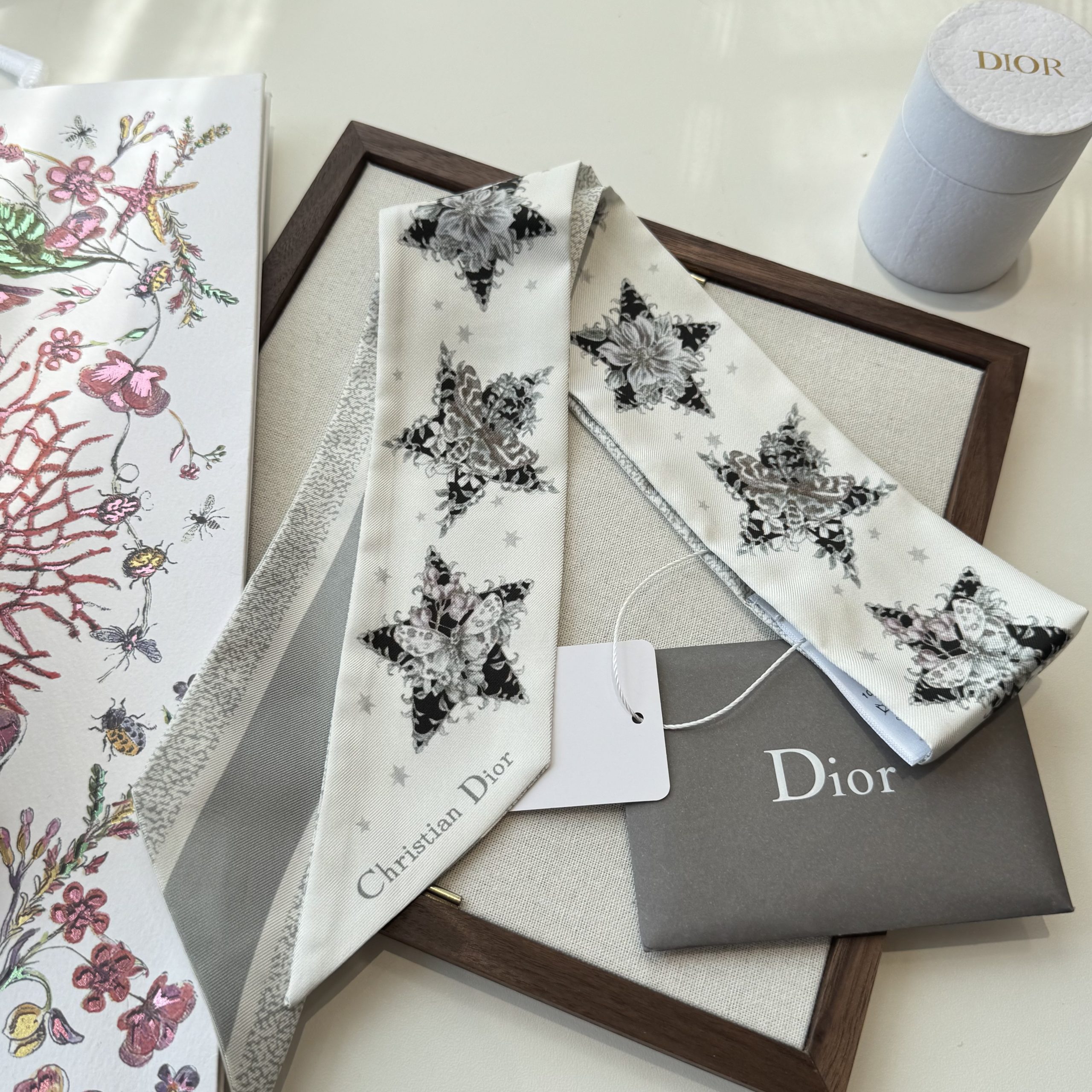 Dior原單黑白星芒絲巾髮帶 高端雙面法式精品飄帶| 12 Dior原單黑白星芒絲巾髮帶 高端雙面法式精品飄帶