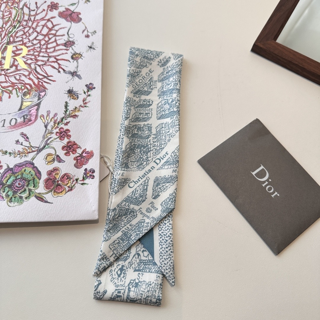 Dior高仿地圖印花絲巾髮帶 藍灰雙面窄版精品飄帶| 13 Dior高仿地圖印花絲巾髮帶 藍灰雙面窄版精品飄帶