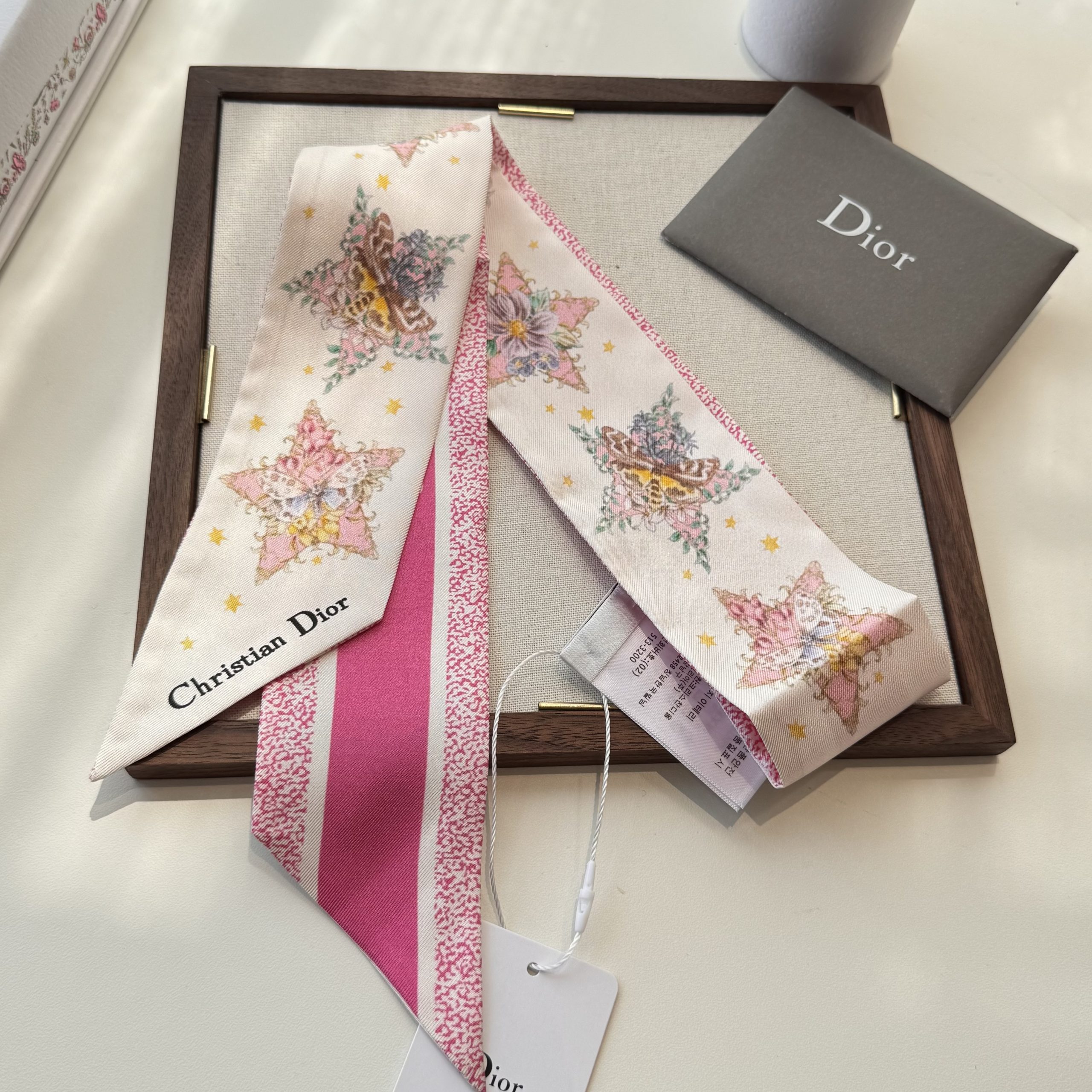 Dior高仿粉色星芒花卉絲巾髮帶 法式雙面精品窄版飄帶女款| 13 Dior高仿粉色星芒花卉絲巾髮帶 法式雙面精品窄版飄帶女款