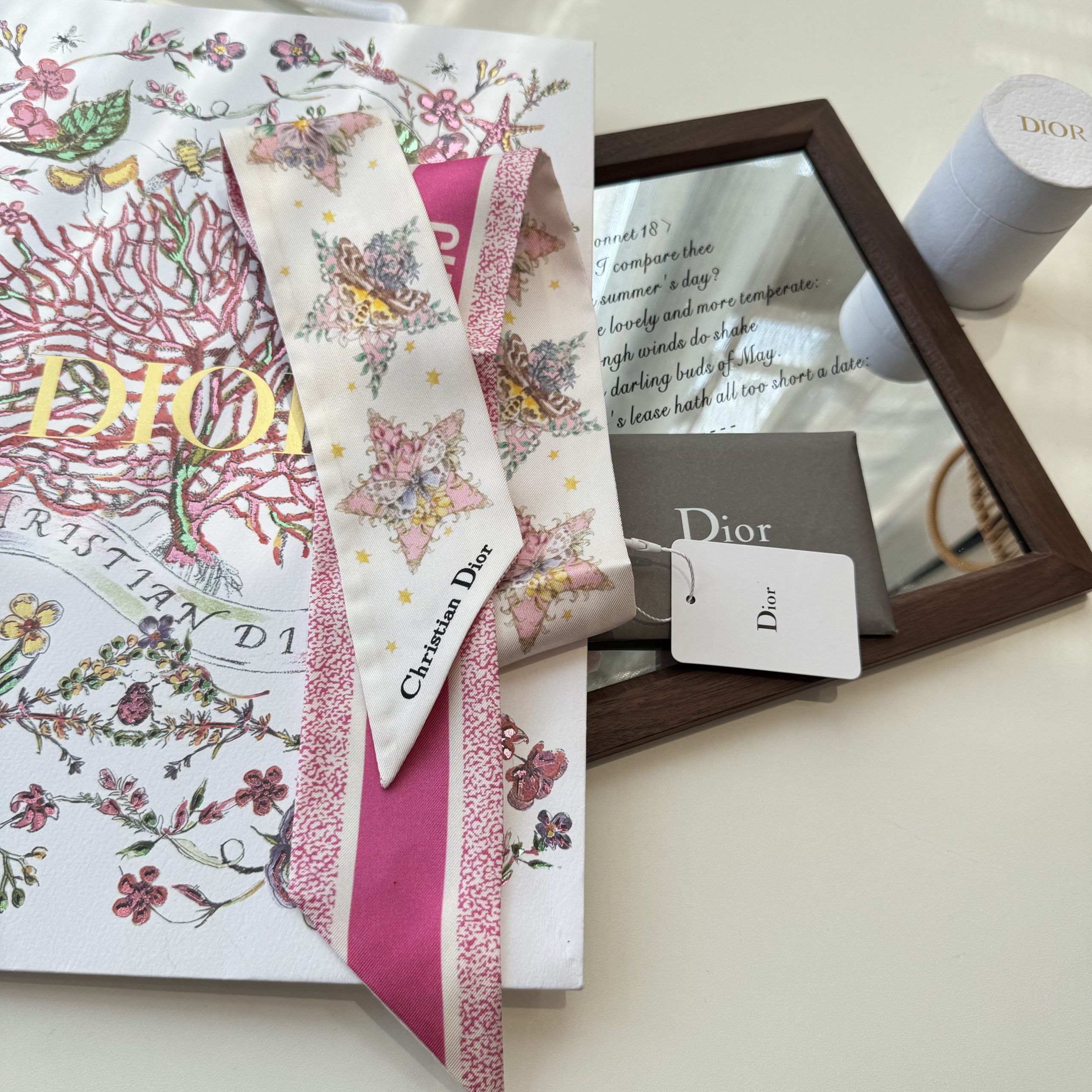 Dior高仿粉色星芒花卉絲巾髮帶 法式雙面精品窄版飄帶女款| 12 Dior高仿粉色星芒花卉絲巾髮帶 法式雙面精品窄版飄帶女款