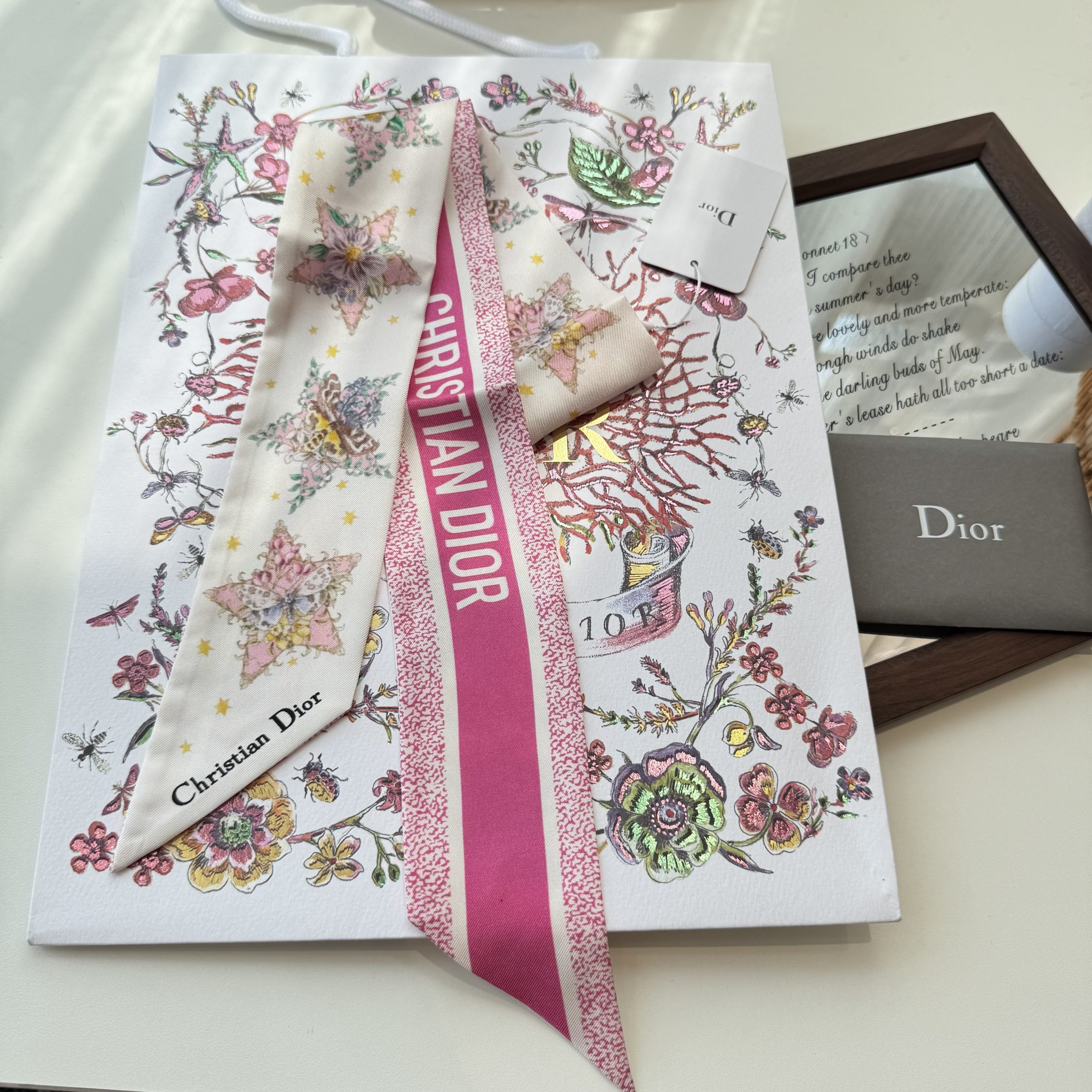 Dior高仿粉色星芒花卉絲巾髮帶 法式雙面精品窄版飄帶女款| 10 Dior高仿粉色星芒花卉絲巾髮帶 法式雙面精品窄版飄帶女款