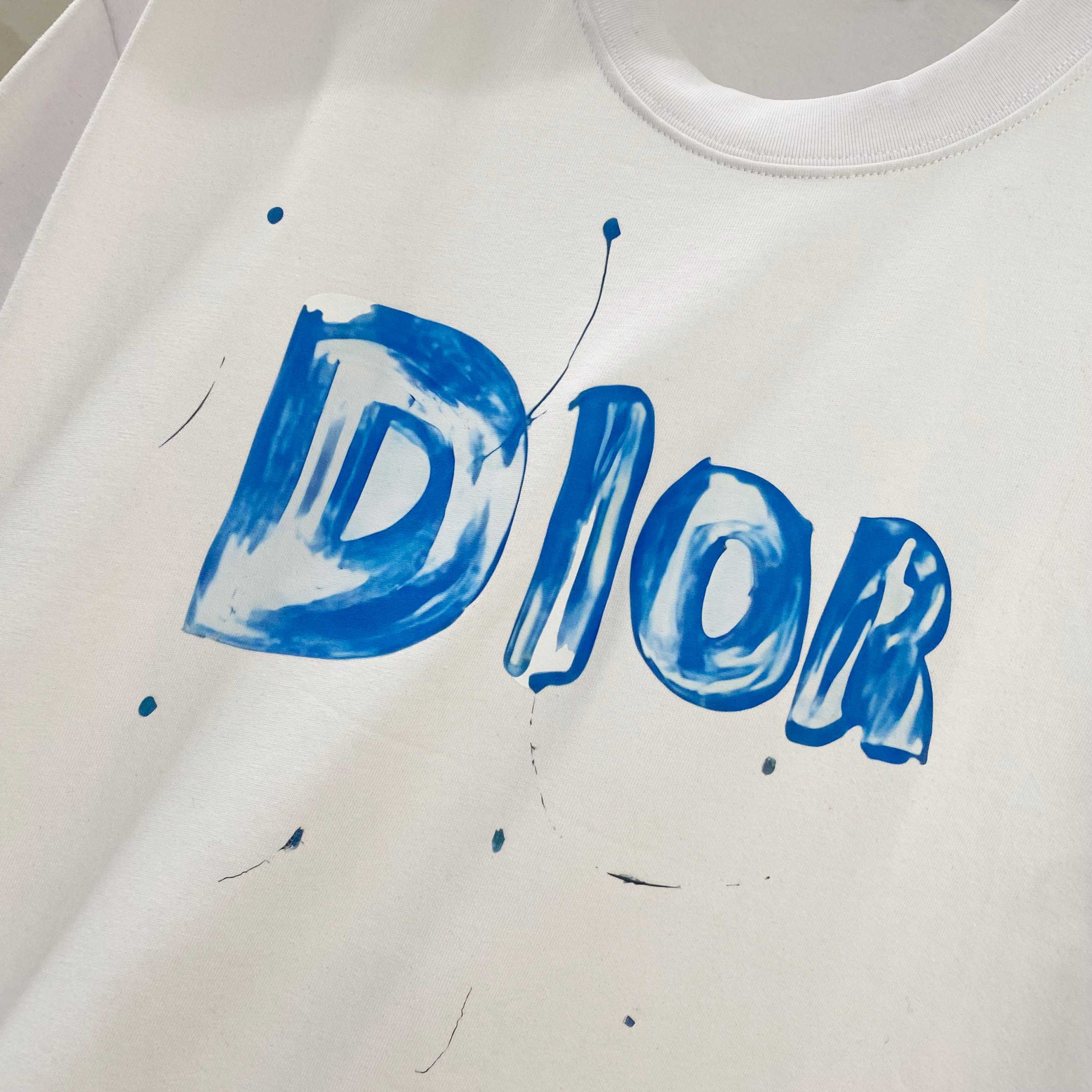 Dior原單藍色潑墨字母短袖T恤精品寬鬆男女上衣| 13 Dior原單藍色潑墨字母短袖T恤精品寬鬆男女上衣