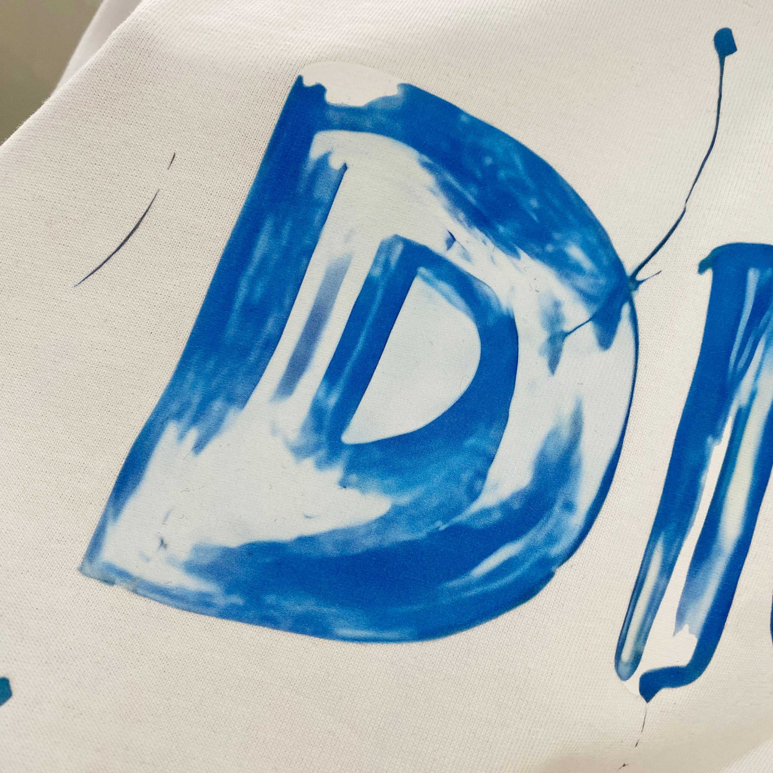 Dior原單藍色潑墨字母短袖T恤精品寬鬆男女上衣| 12 Dior原單藍色潑墨字母短袖T恤精品寬鬆男女上衣