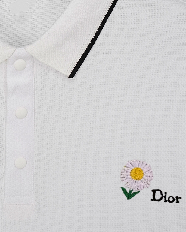 A貨Dior小雛菊刺繡白色POLO衫翻領男士短袖| 9 A貨Dior小雛菊刺繡白色POLO衫翻領男士短袖