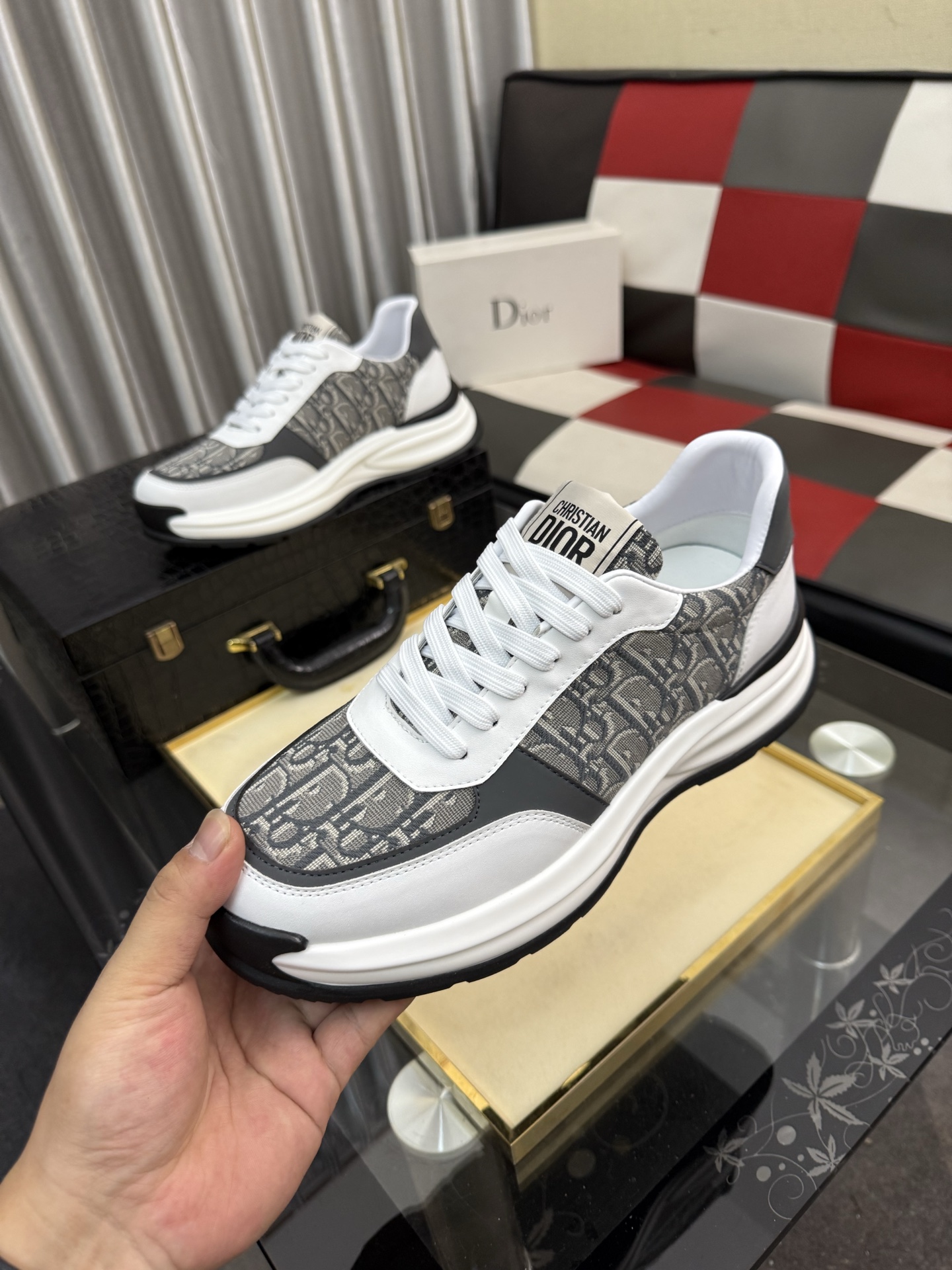 Dior 一比一 Oblique老花運動鞋 白灰拼接厚底休閒款| 11 Dior 一比一 Oblique老花運動鞋 白灰拼接厚底休閒款