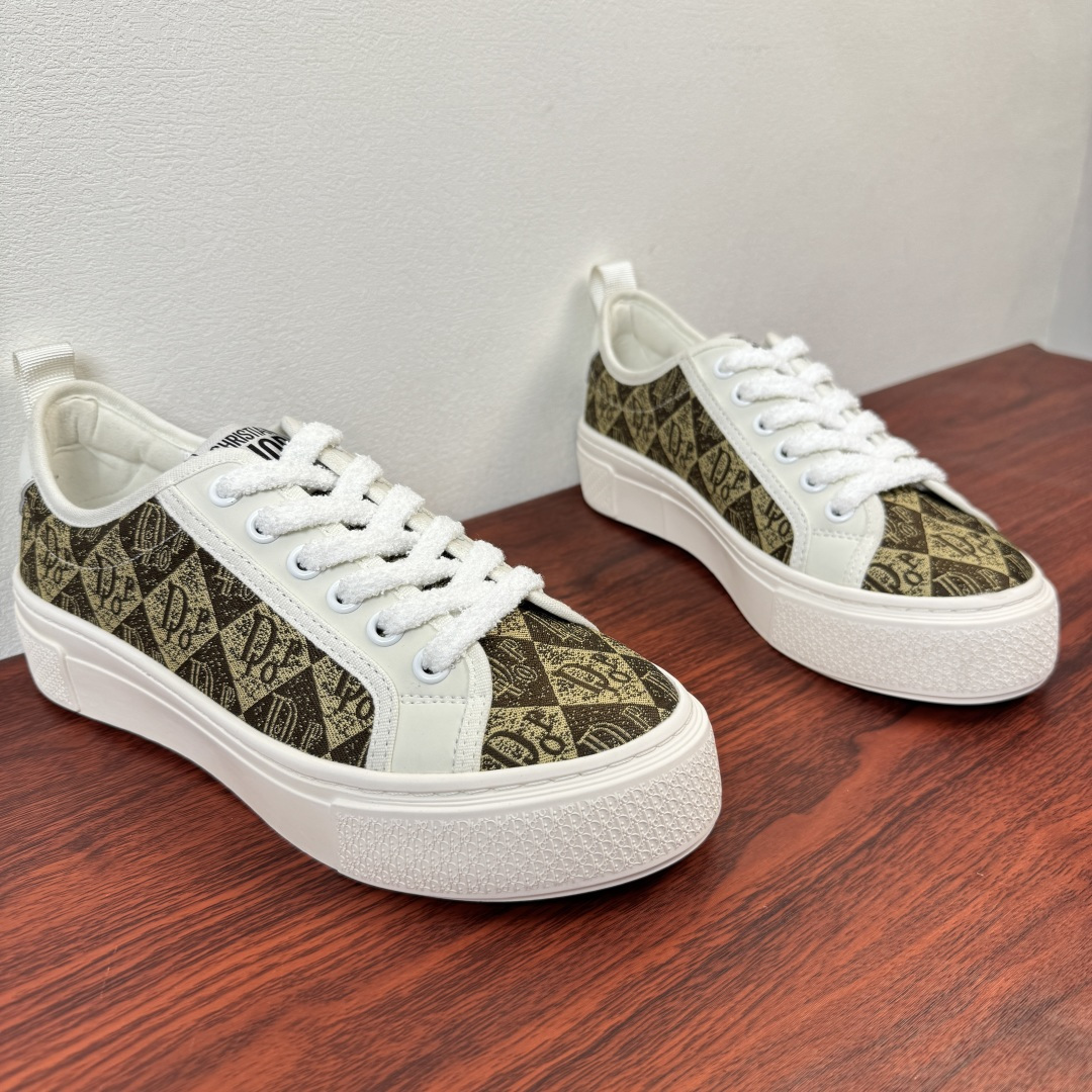 Dior A貨老花厚底休閒鞋 米色帆布低筒百搭款| 14 Dior A貨老花厚底休閒鞋 米色帆布低筒百搭款