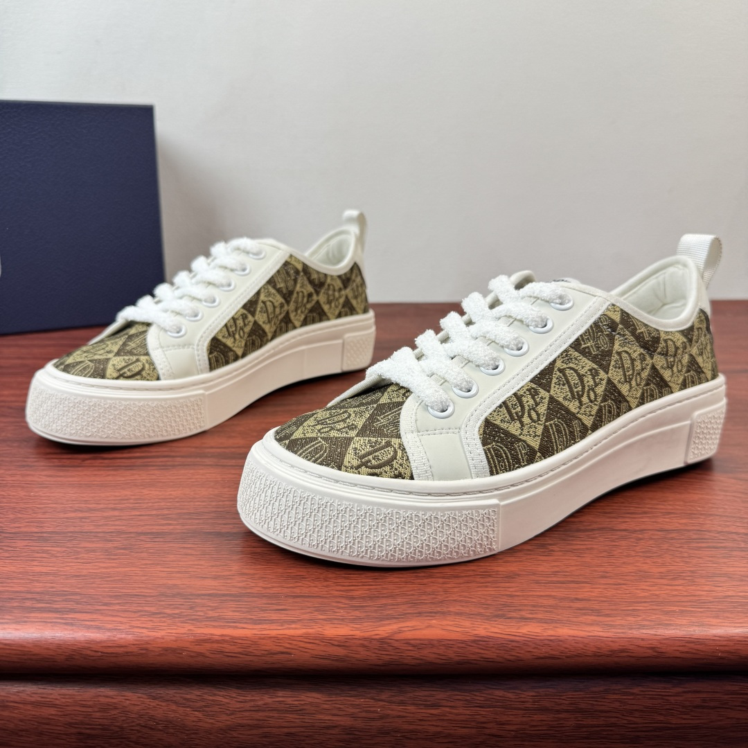 Dior A貨老花厚底休閒鞋 米色帆布低筒百搭款| 13 Dior A貨老花厚底休閒鞋 米色帆布低筒百搭款