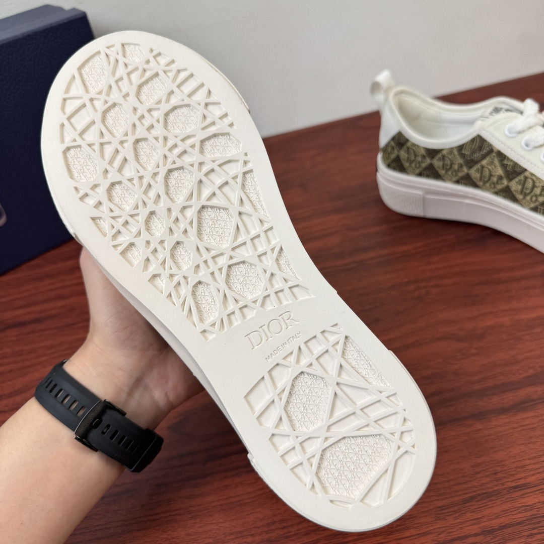 Dior A貨老花厚底休閒鞋 米色帆布低筒百搭款| 7 Dior A貨老花厚底休閒鞋 米色帆布低筒百搭款