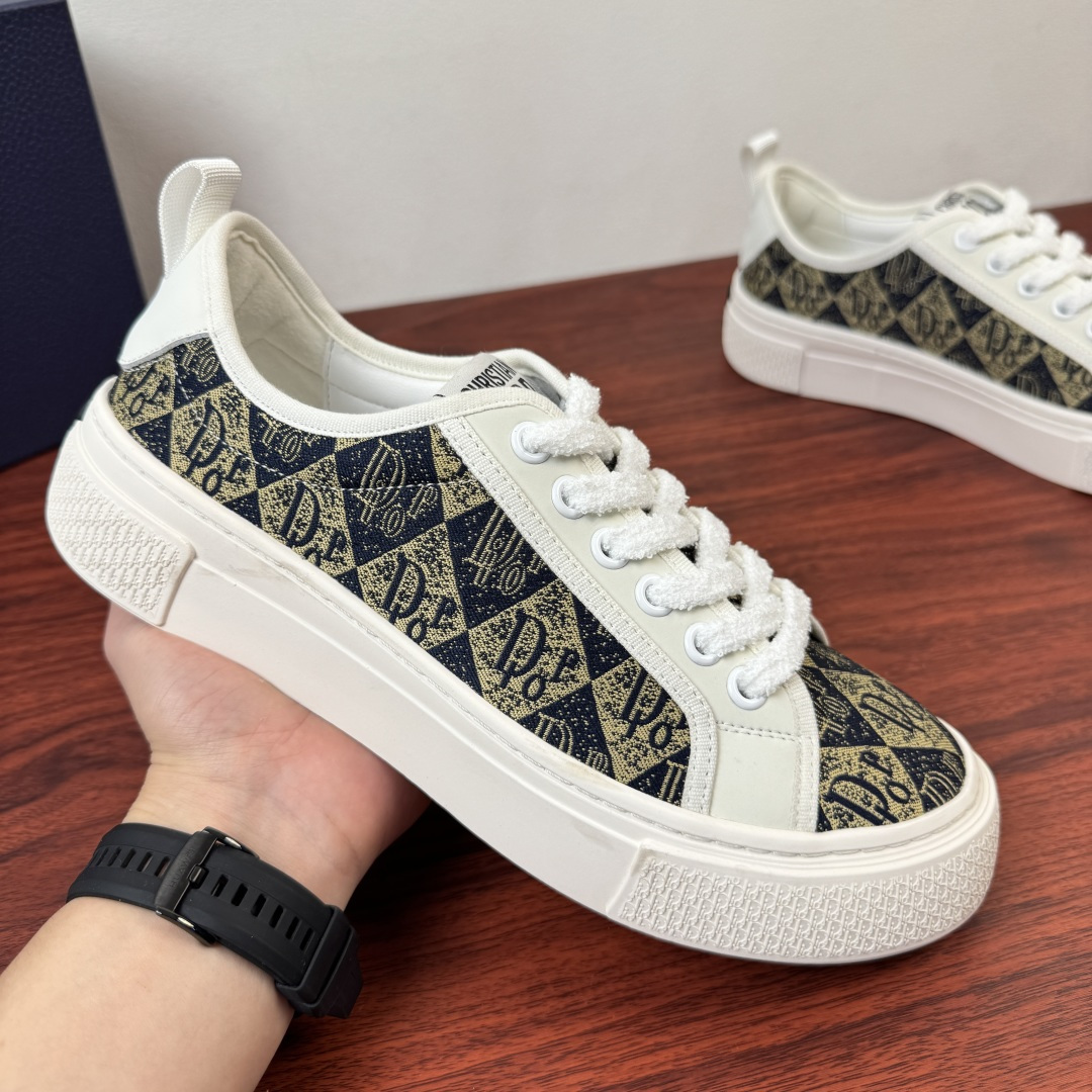 Dior 一比一厚底運動鞋 白色老花拼接舒適潮流款| 12 Dior 一比一厚底運動鞋 白色老花拼接舒適潮流款