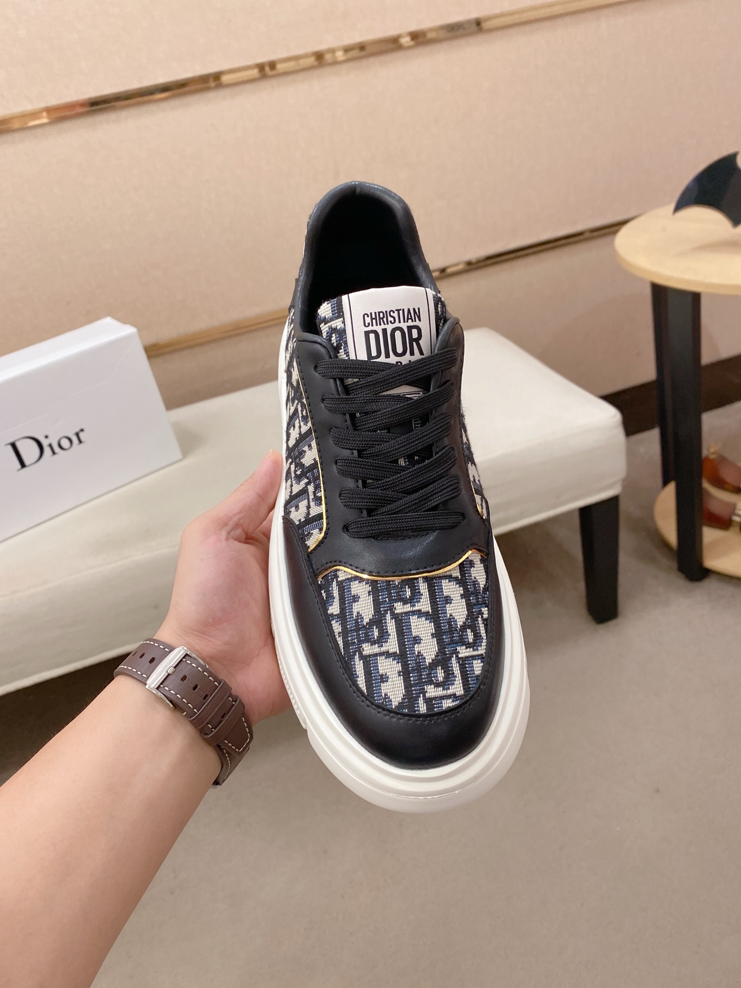 Dior 一比一黑色老花厚底休閒鞋 Oblique拼接潮流款| 14 Dior 一比一黑色老花厚底休閒鞋 Oblique拼接潮流款