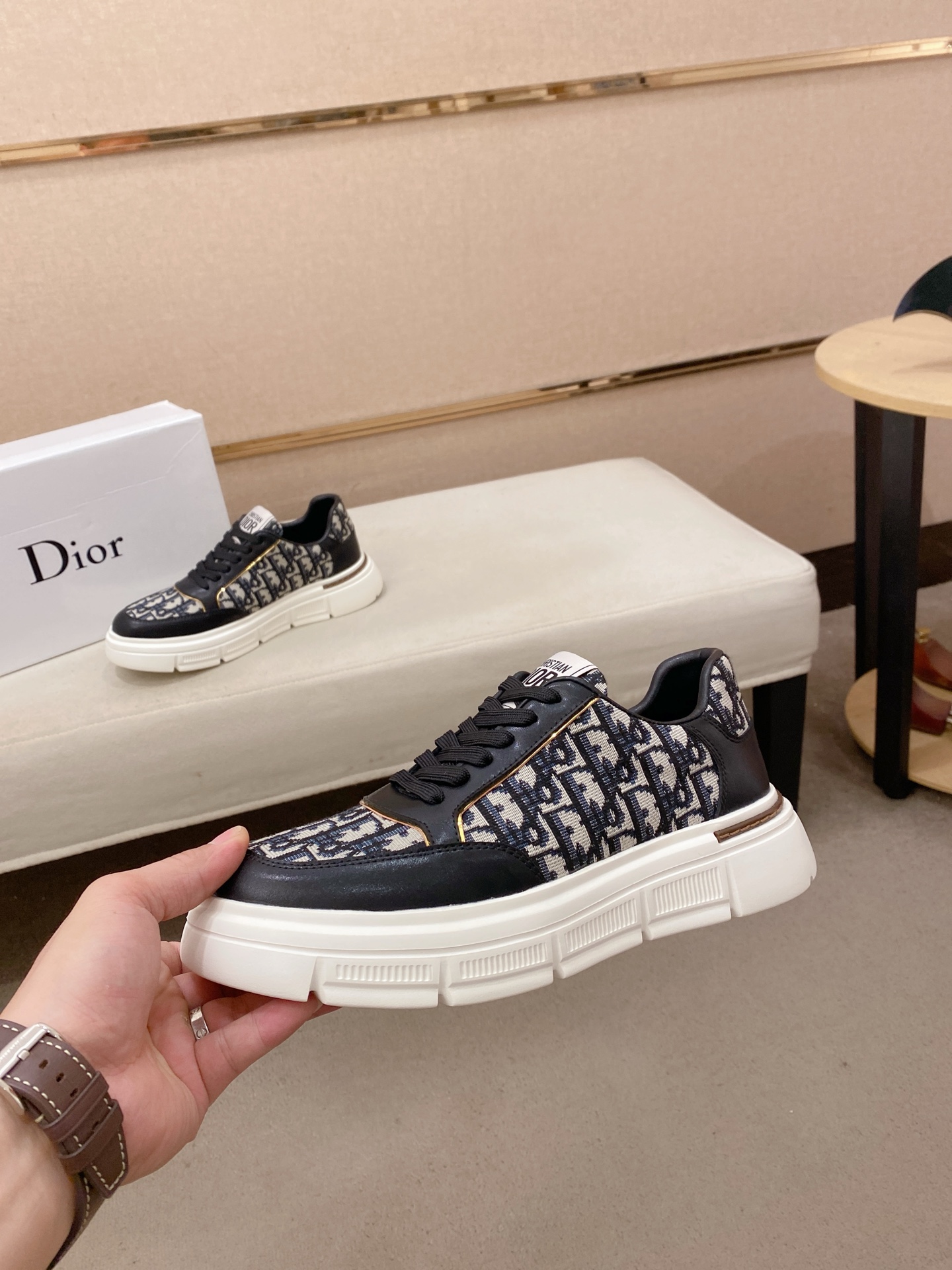 Dior 一比一黑色老花厚底休閒鞋 Oblique拼接潮流款| 13 Dior 一比一黑色老花厚底休閒鞋 Oblique拼接潮流款