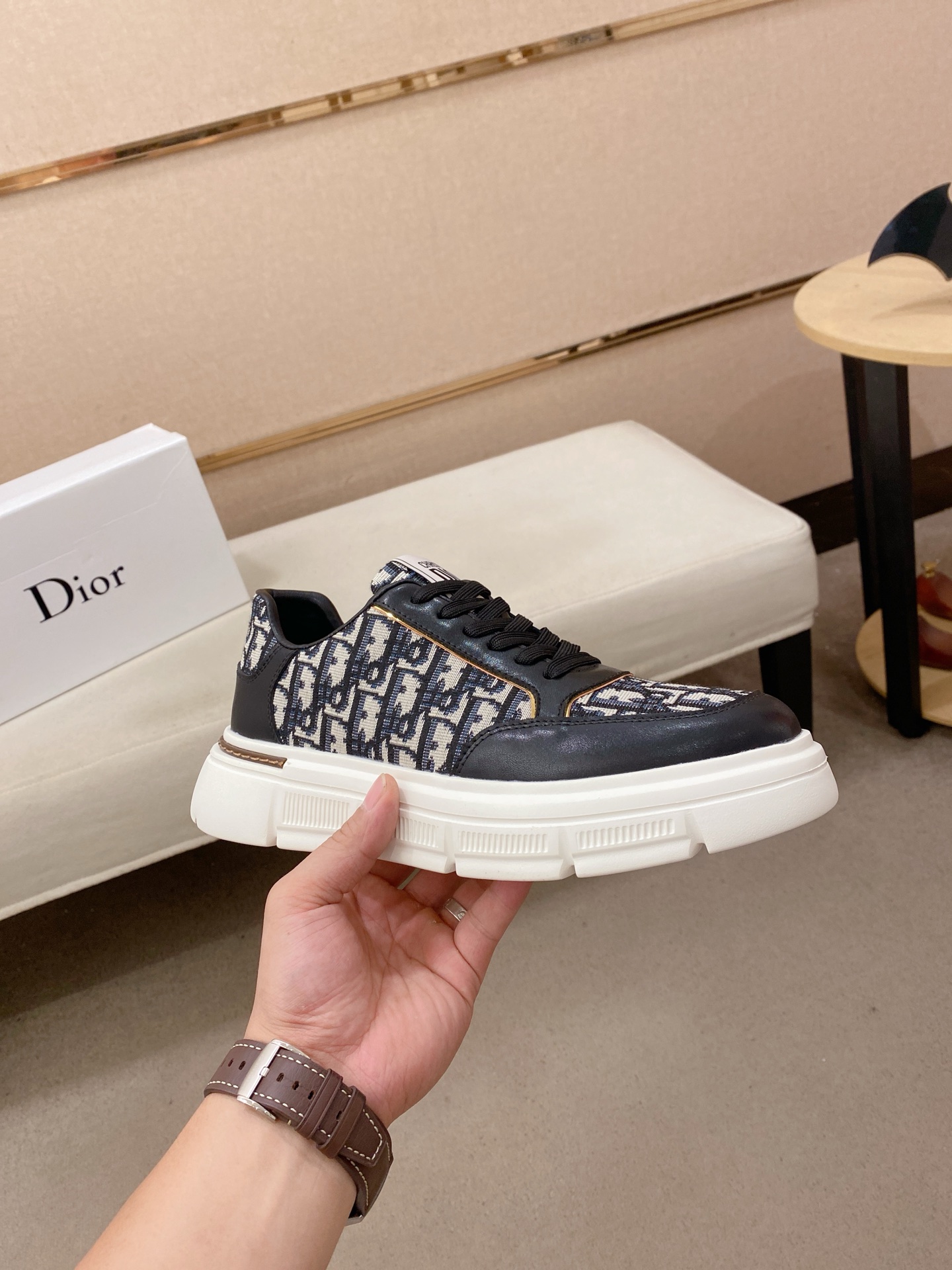 Dior 一比一黑色老花厚底休閒鞋 Oblique拼接潮流款| 12 Dior 一比一黑色老花厚底休閒鞋 Oblique拼接潮流款