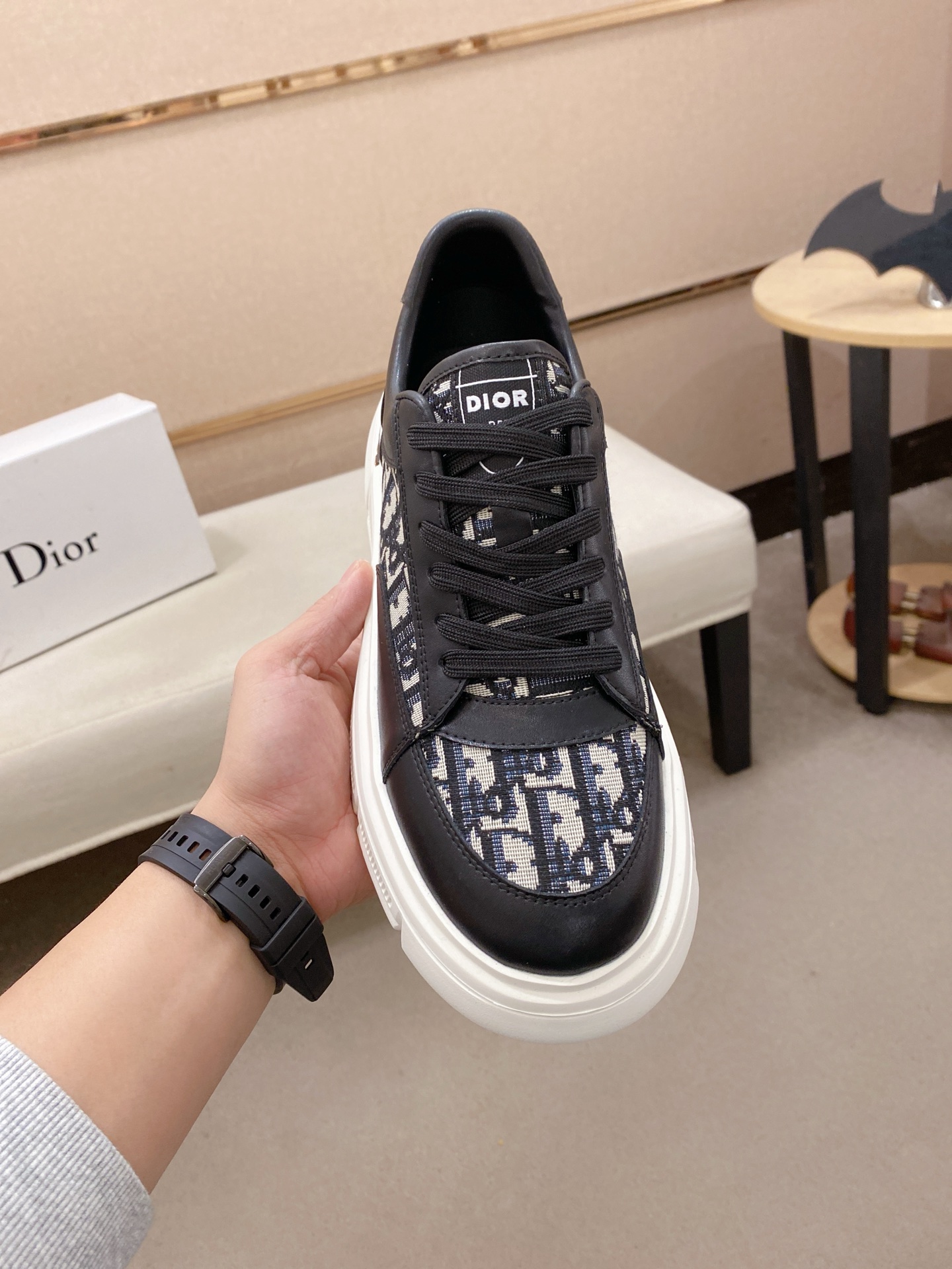Dior 高仿黑白拼接老花厚底運動鞋 時尚百搭休閒款| 14 Dior 高仿黑白拼接老花厚底運動鞋 時尚百搭休閒款