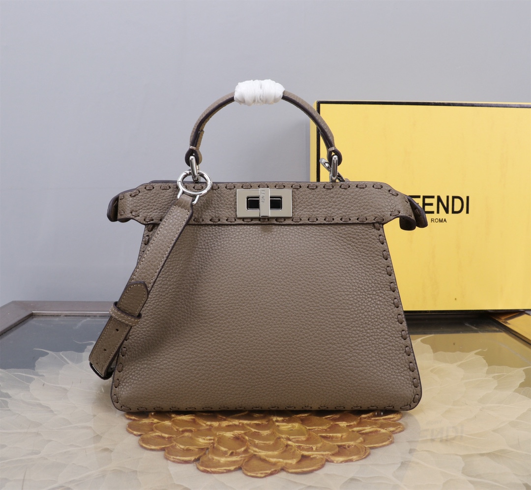 Fendi 一比一 Peekaboo Selleria 手工縫線小牛皮包 深灰色| 14 Fendi 一比一 Peekaboo Selleria 手工縫線小牛皮包 深灰色