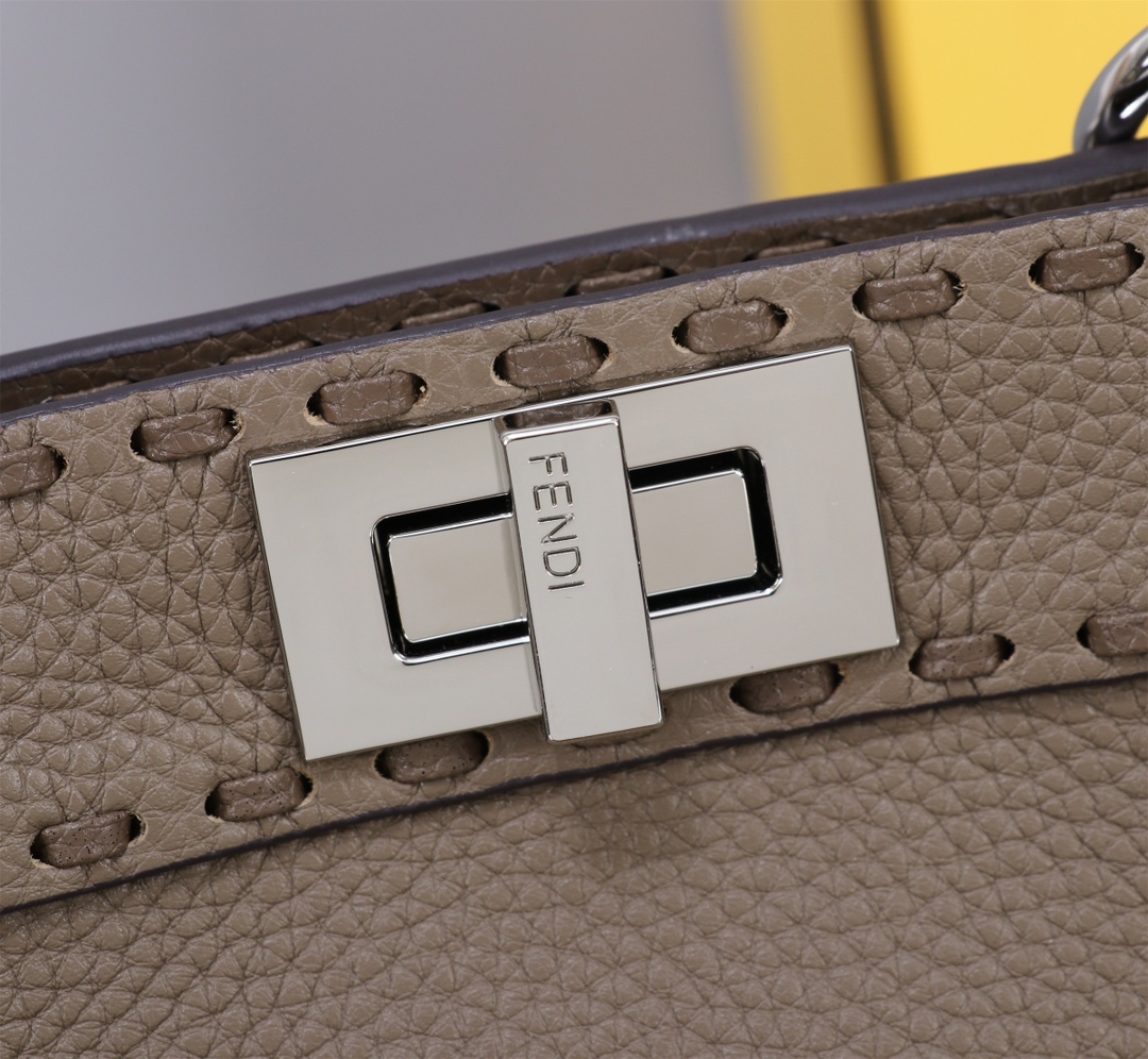 Fendi 一比一 Peekaboo Selleria 手工縫線小牛皮包 深灰色