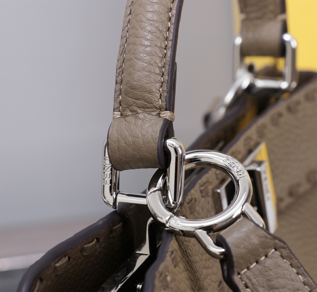 Fendi 一比一 Peekaboo Selleria 手工縫線小牛皮包 深灰色