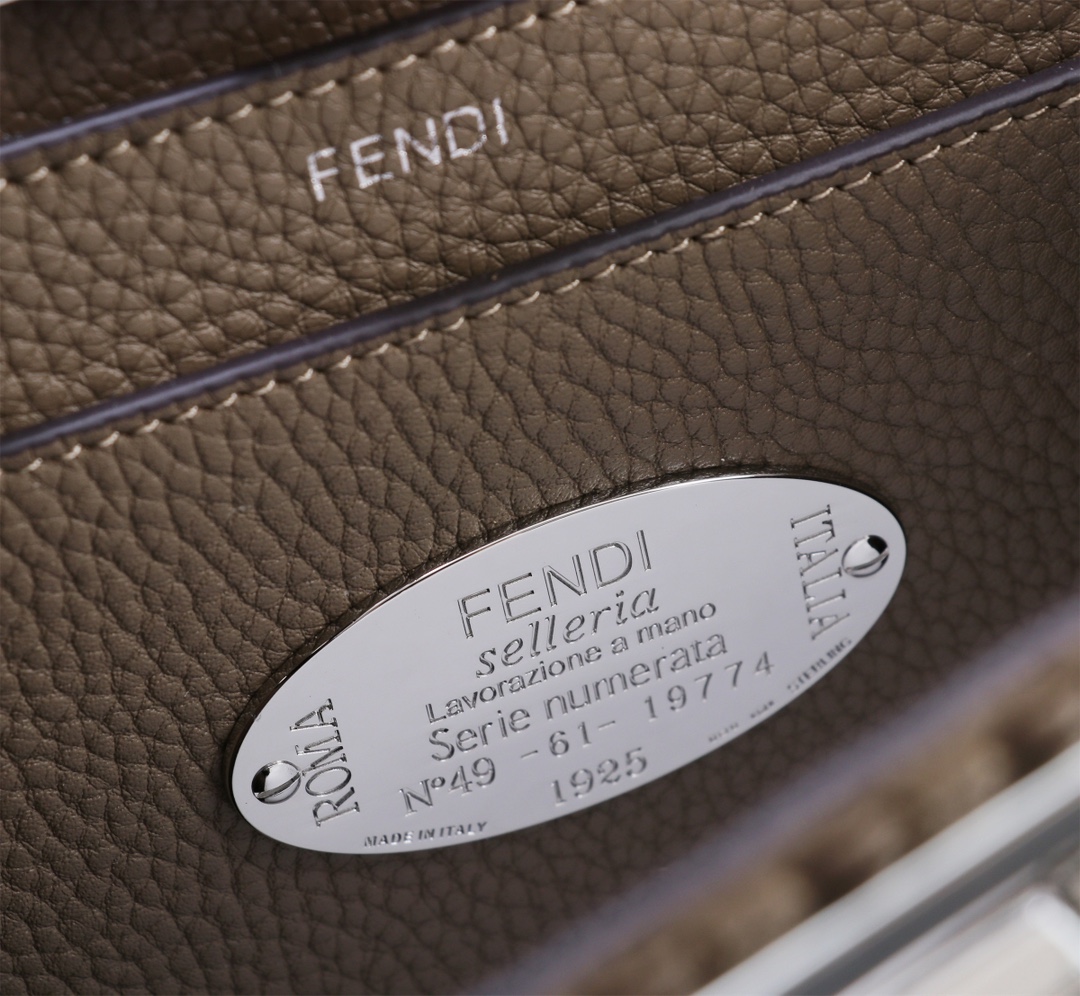 Fendi 一比一 Peekaboo Selleria 手工縫線小牛皮包 深灰色