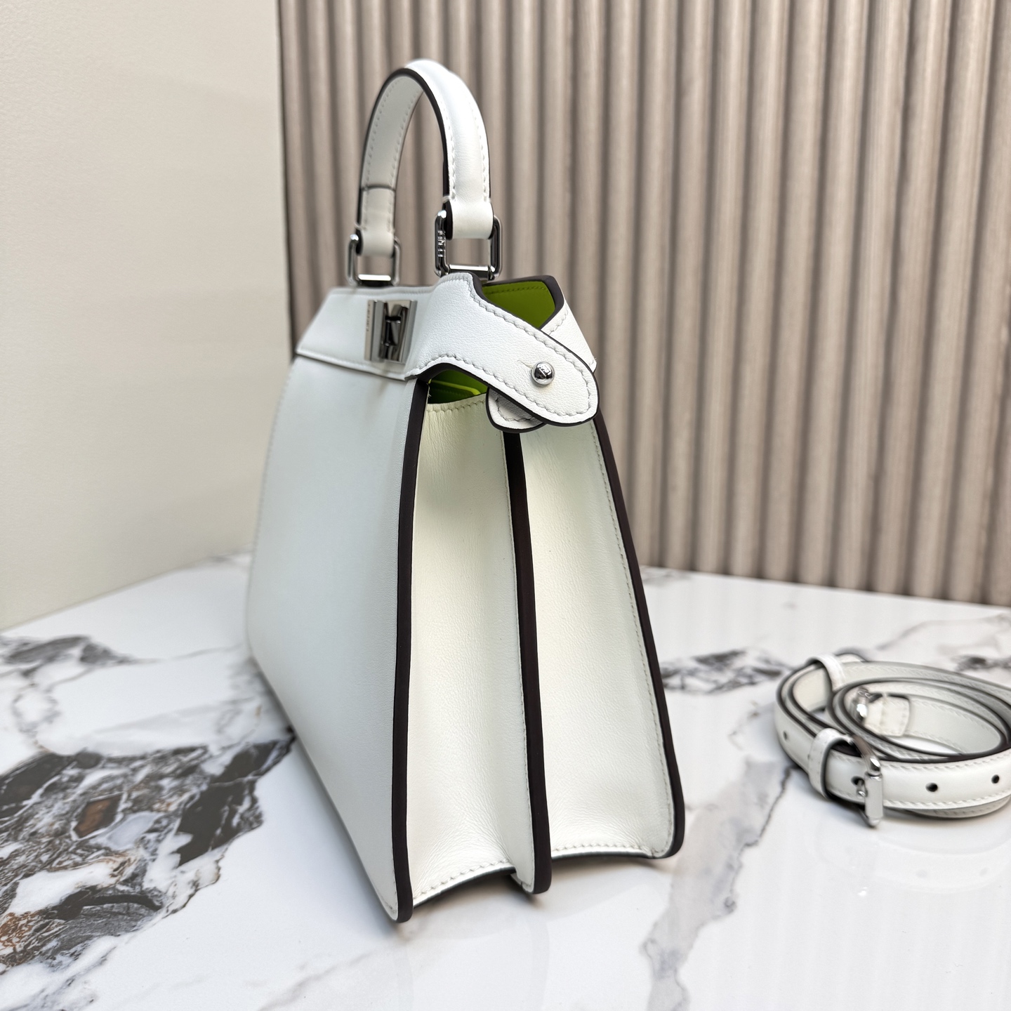 FENDI 一比一 Peekaboo 手提包 白色銀扣斜背款| 10 FENDI 一比一 Peekaboo 手提包 白色銀扣斜背款