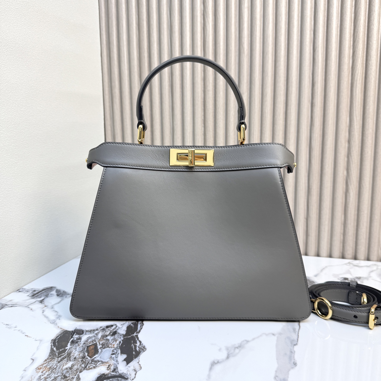 FENDI 一比一 Peekaboo 手提包 灰色拼接斜背款| 13 FENDI 一比一 Peekaboo 手提包 灰色拼接斜背款