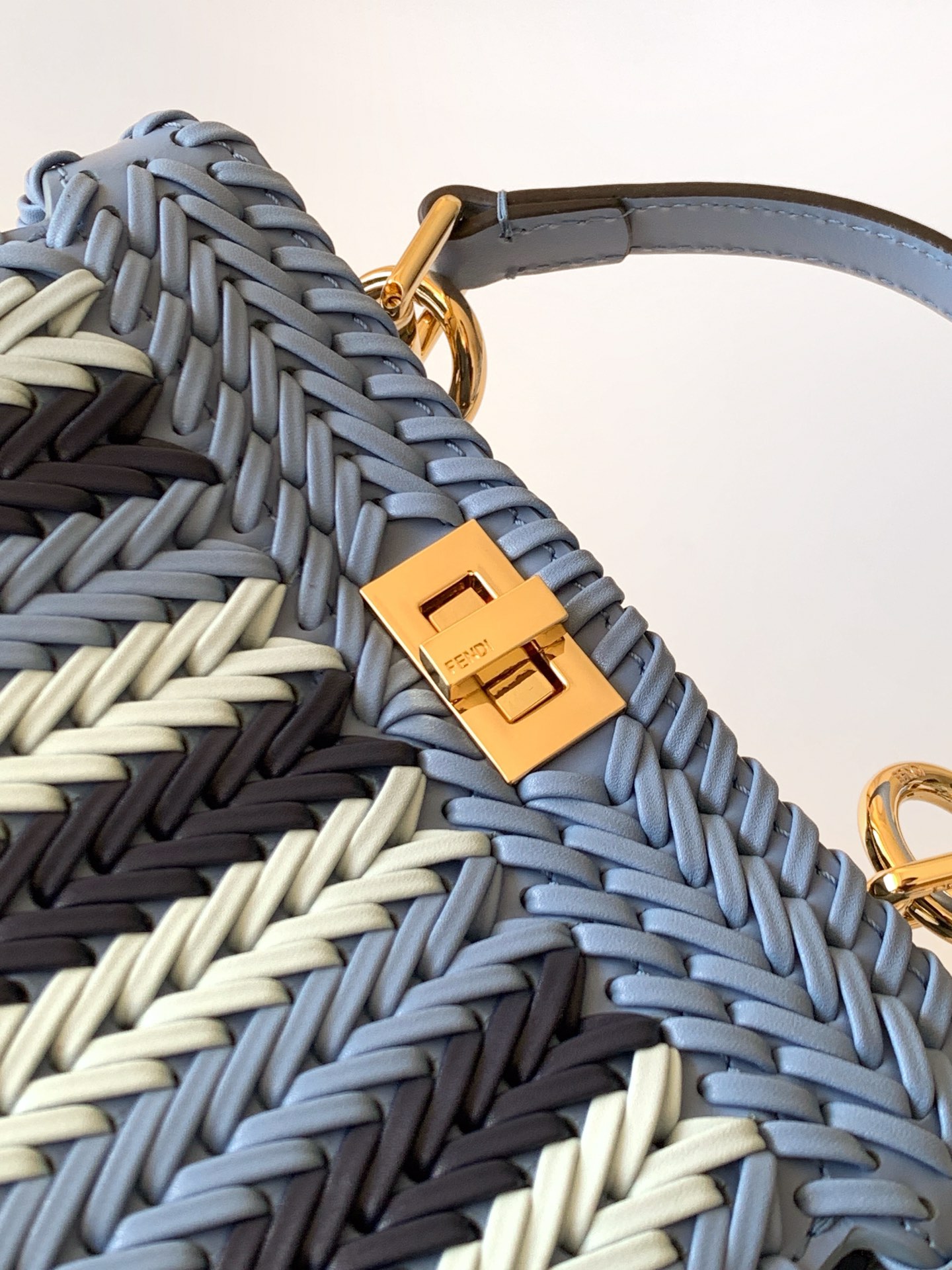 Fendi 原單 Peekaboo 編織迷你包 藍色拼色斜背包| 7 Fendi 原單 Peekaboo 編織迷你包 藍色拼色斜背包