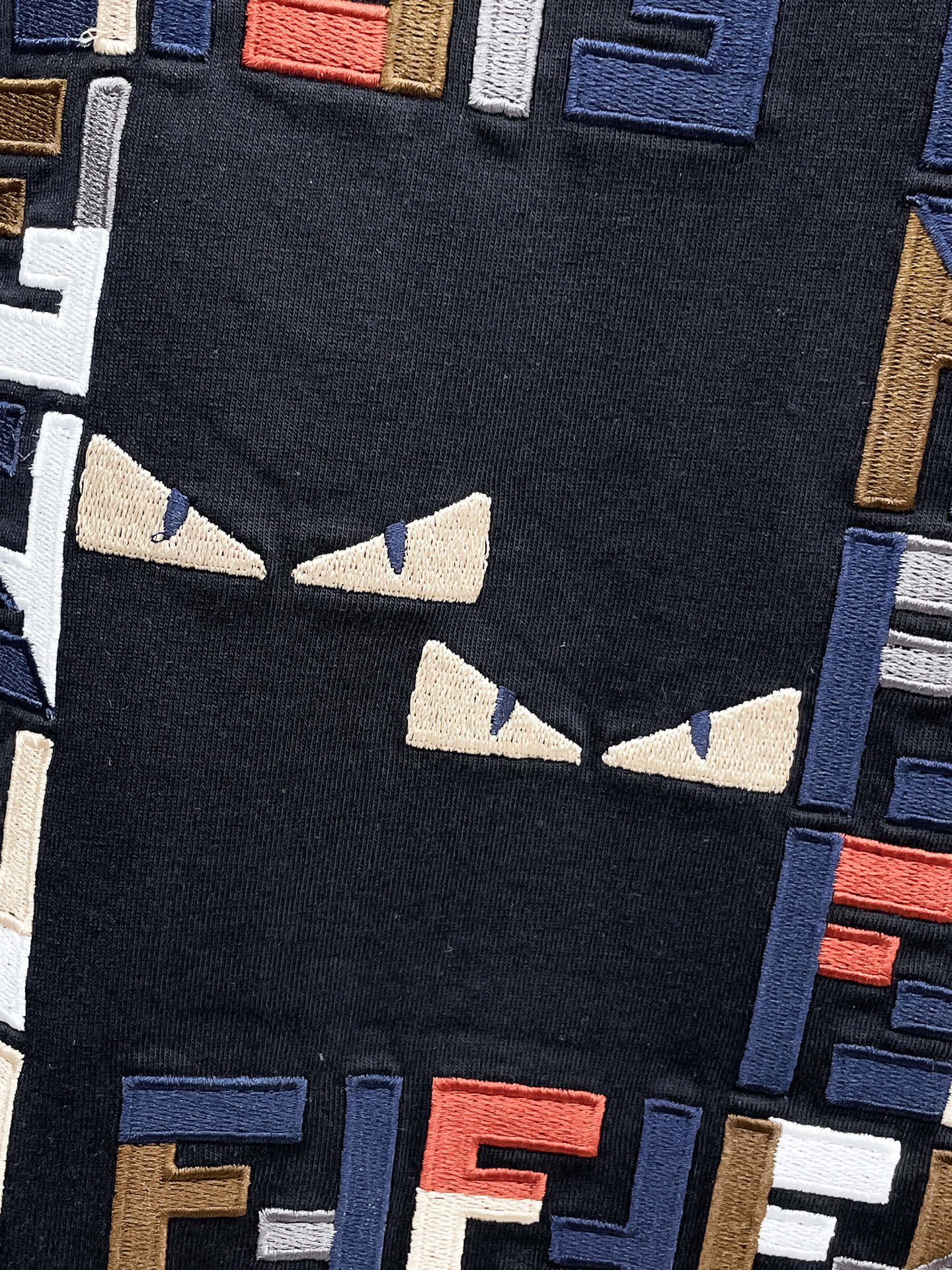 FENDI高仿怪獸眼睛刺繡短袖T恤男士潮流黑色款| 12 FENDI高仿怪獸眼睛刺繡短袖T恤男士潮流黑色款