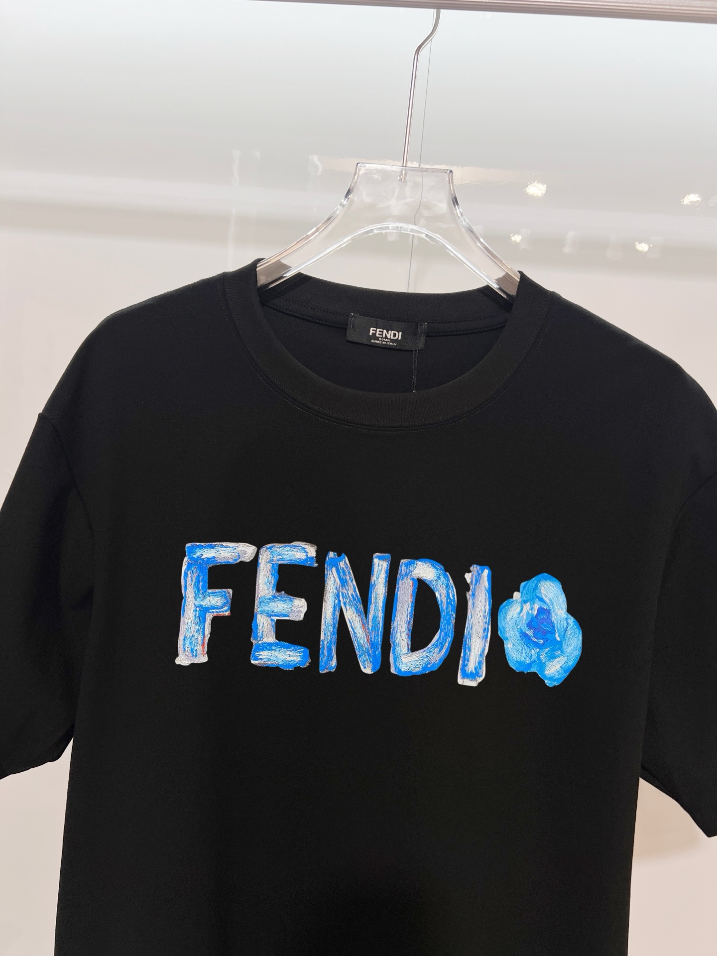 FENDI一比一藍色手繪字母短袖T恤潮牌休閒款| 11 FENDI一比一藍色手繪字母短袖T恤潮牌休閒款