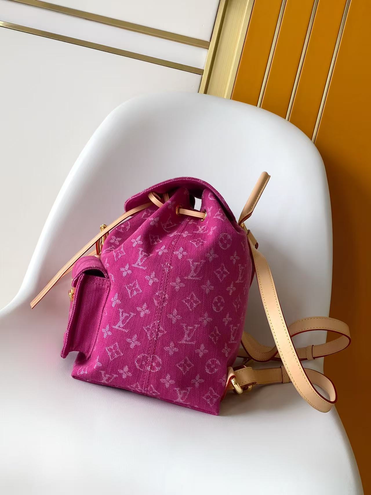LV高仿玫紅丹寧後背包 Monogram雙肩精品女包| 14 LV高仿玫紅丹寧後背包 Monogram雙肩精品女包