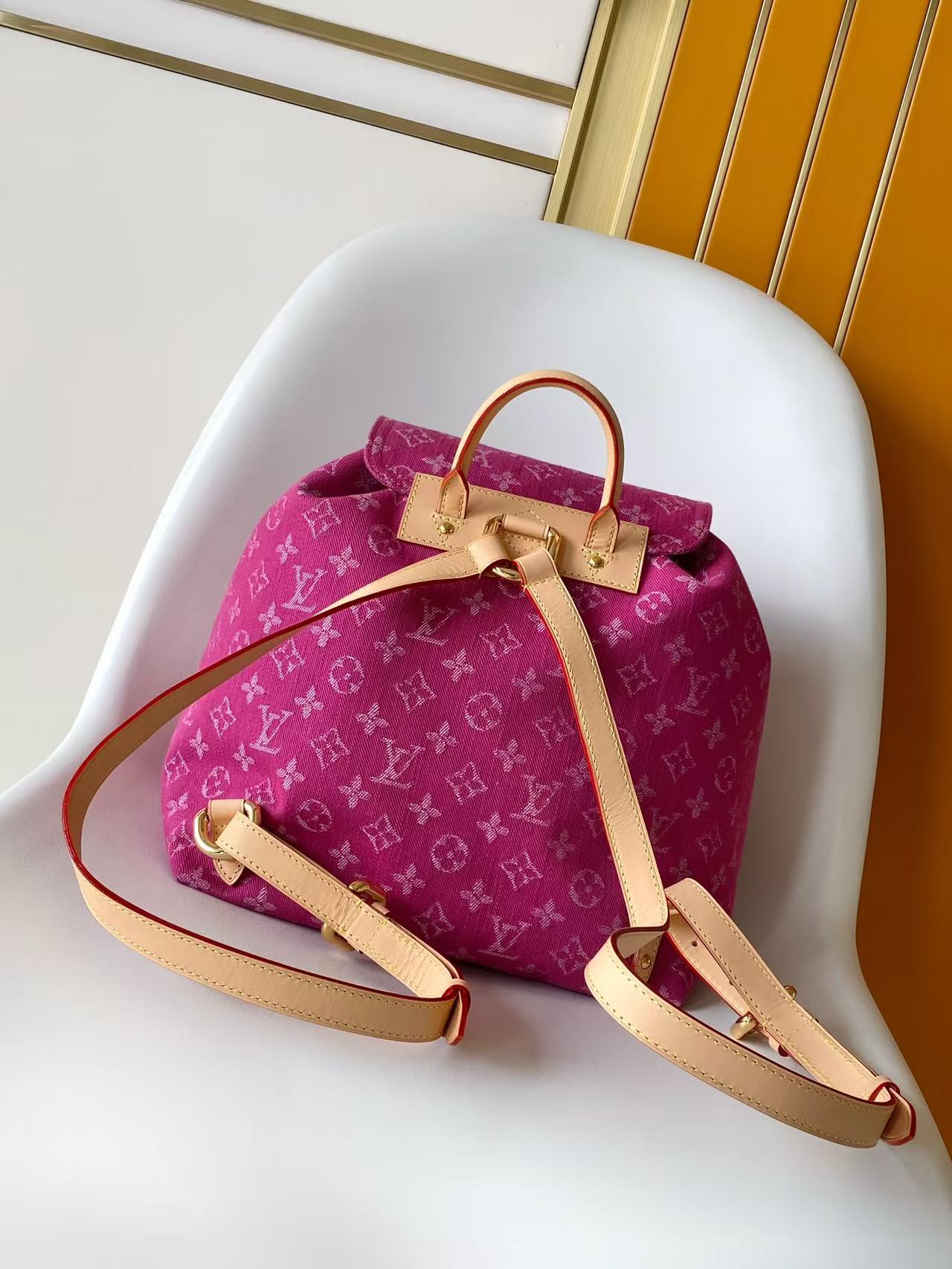 LV高仿玫紅丹寧後背包 Monogram雙肩精品女包| 13 LV高仿玫紅丹寧後背包 Monogram雙肩精品女包