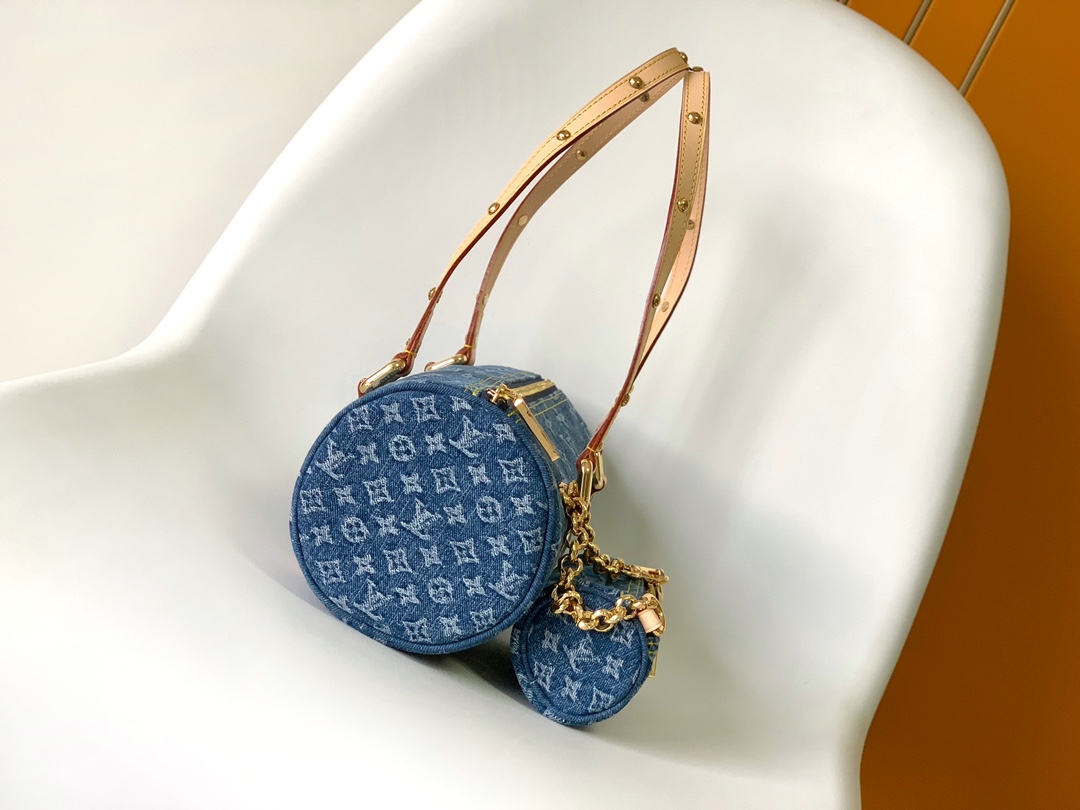 LV高仿 Monogram Denim牛仔圓筒鏈條肩背包| 14 LV高仿 Monogram Denim牛仔圓筒鏈條肩背包