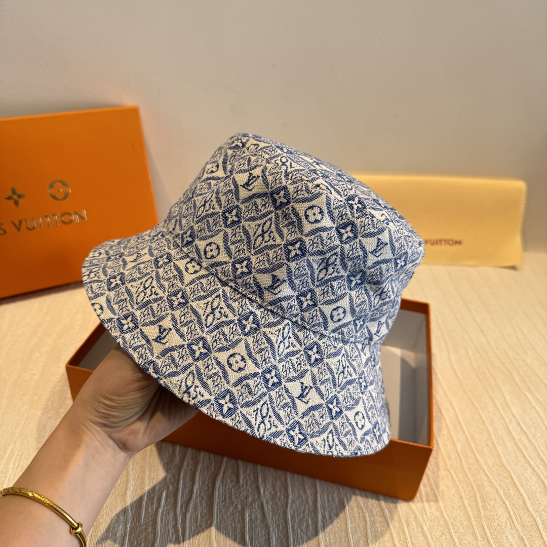 LV高仿藍色滿版老花漁夫帽潮流休閒遮陽帽| 13 LV高仿藍色滿版老花漁夫帽潮流休閒遮陽帽