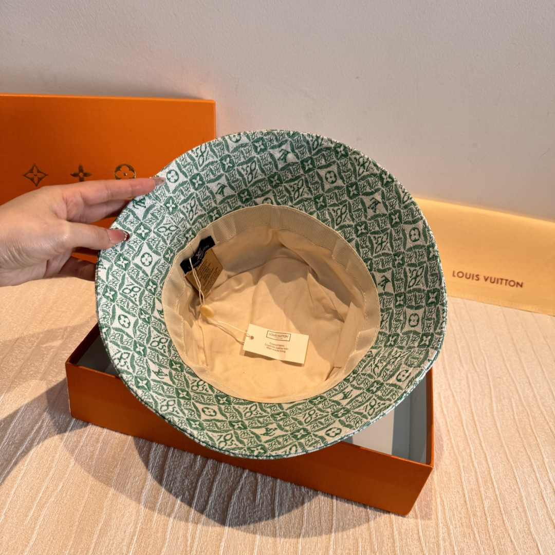 LV原單綠色老花漁夫帽精品休閒百搭帽款| 10 LV原單綠色老花漁夫帽精品休閒百搭帽款