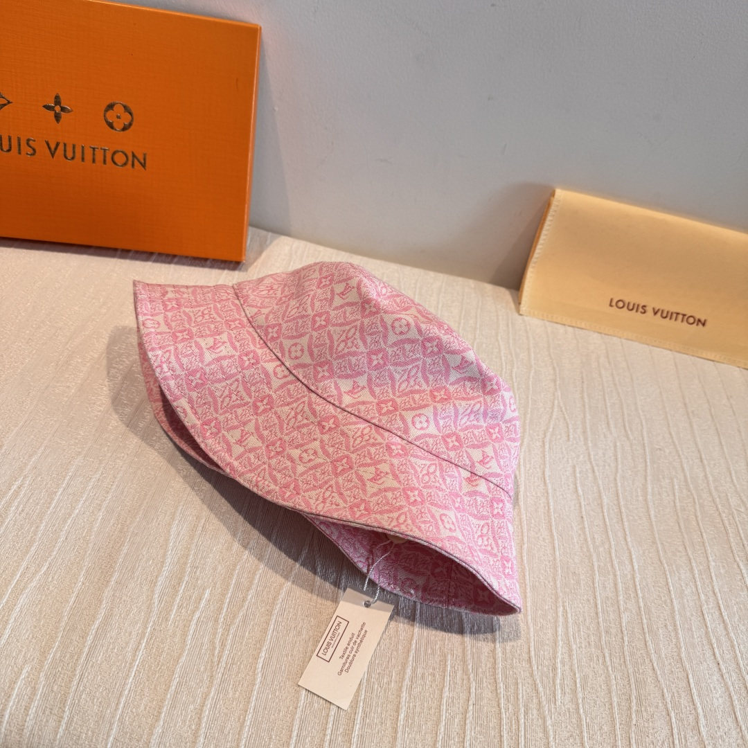 LV高仿粉色滿版老花漁夫帽甜美精品遮陽帽| 8 LV高仿粉色滿版老花漁夫帽甜美精品遮陽帽