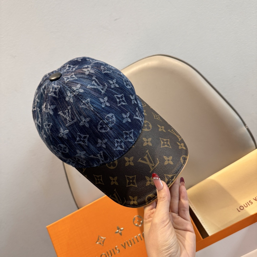 LV原單深藍丹寧拼接Monogram棒球帽潮流休閒款| 13 LV原單深藍丹寧拼接Monogram棒球帽潮流休閒款