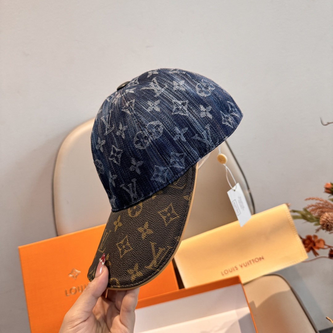 LV原單深藍丹寧拼接Monogram棒球帽潮流休閒款| 12 LV原單深藍丹寧拼接Monogram棒球帽潮流休閒款