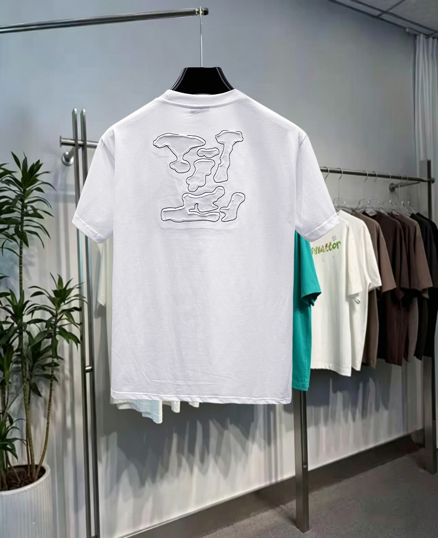 LV 原單男款立體LOGO短袖T恤 白色潮流休閒款| 14 LV 原單男款立體LOGO短袖T恤 白色潮流休閒款
