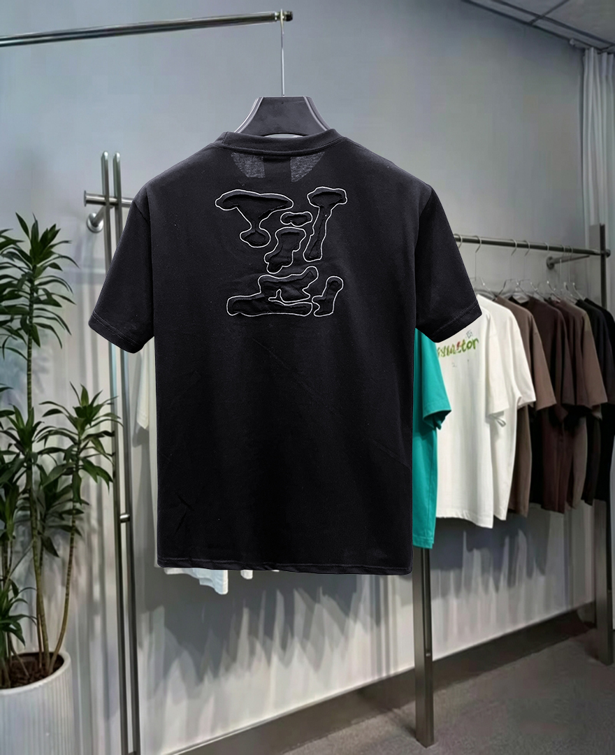 LV 高仿男款黑色立體刺繡短袖T恤 街頭潮流款| 13 LV 高仿男款黑色立體刺繡短袖T恤 街頭潮流款
