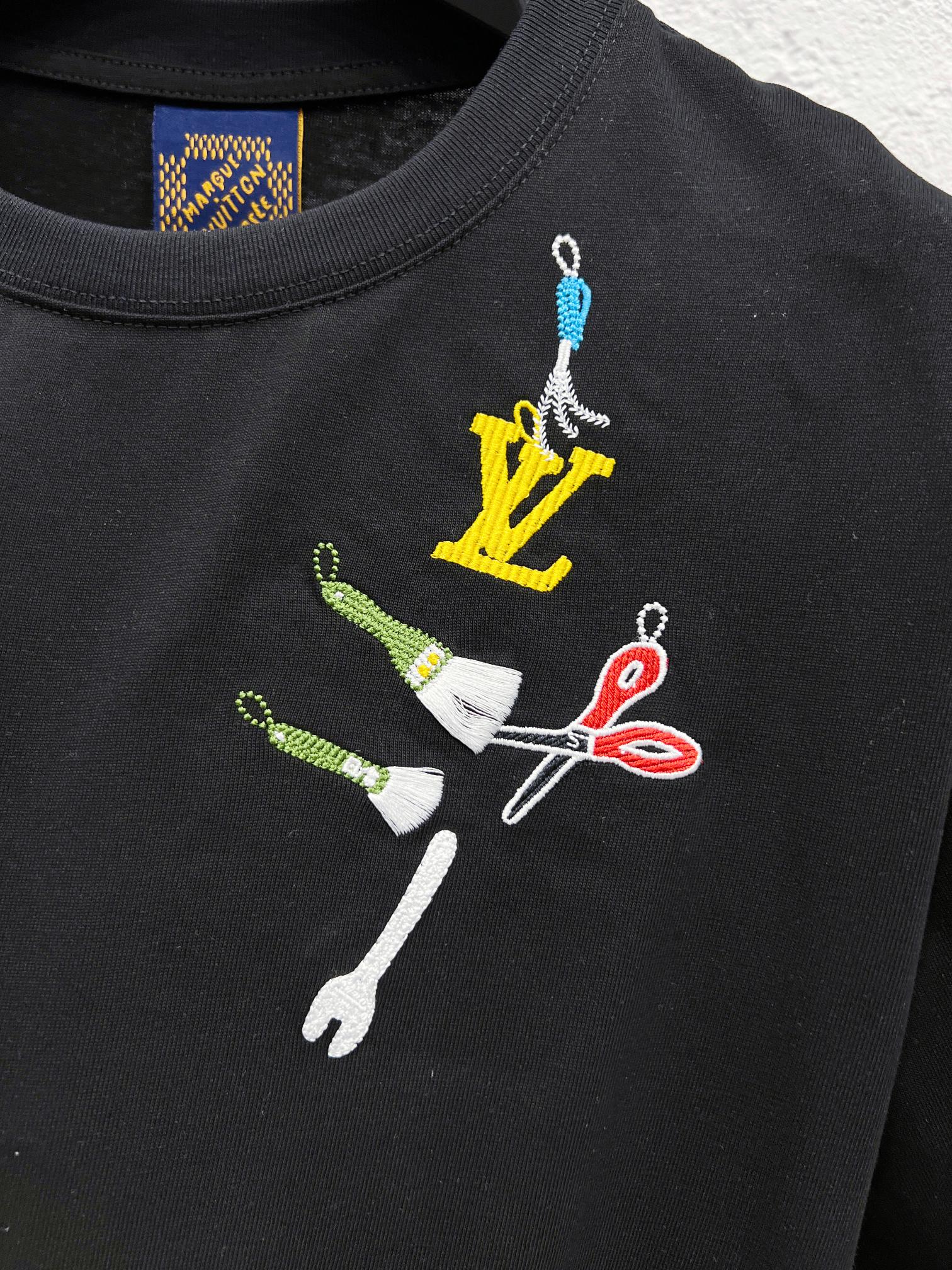 LV A貨男款工具刺繡短袖T恤 黑色精品潮流款| 9 LV A貨男款工具刺繡短袖T恤 黑色精品潮流款