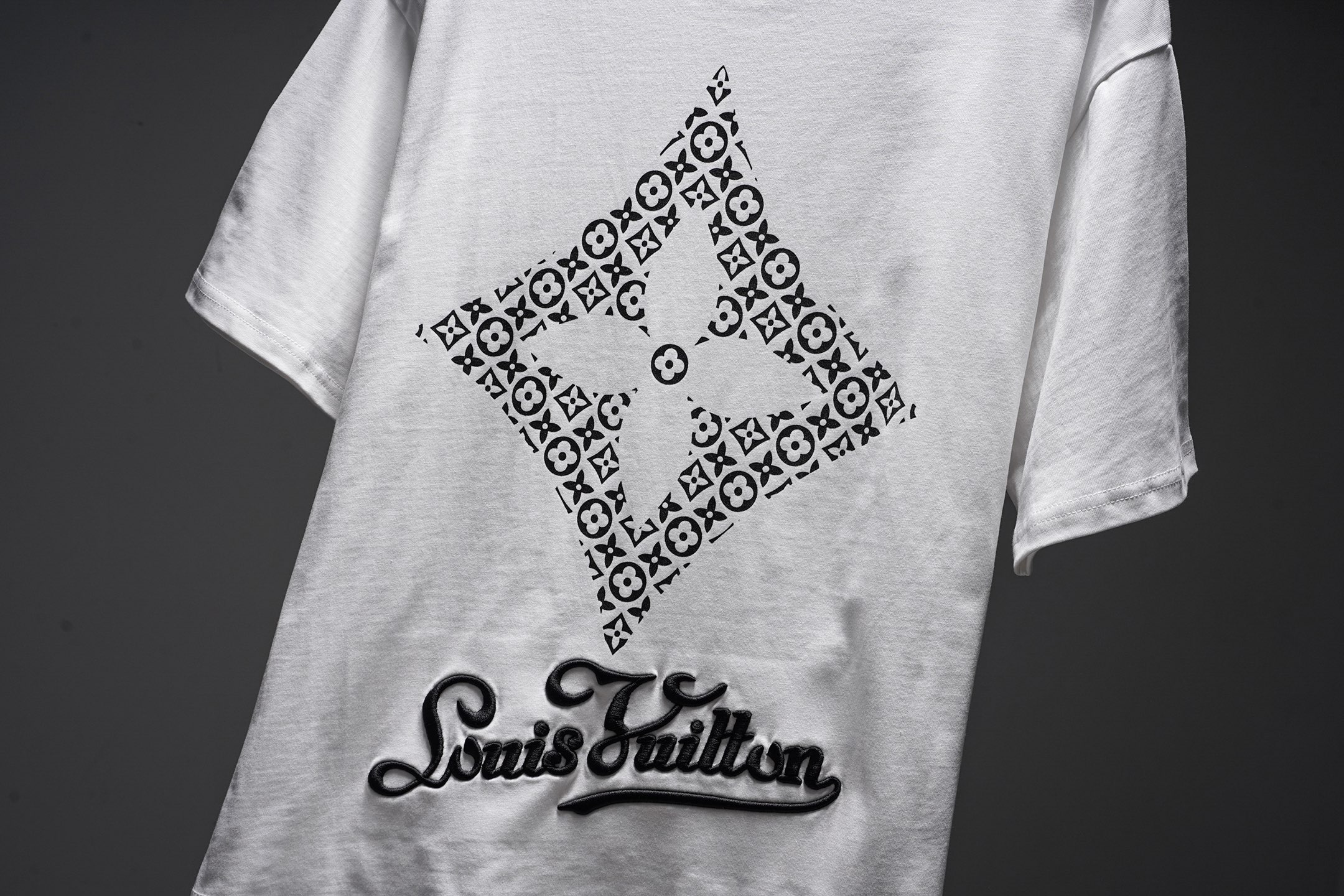 LV 一比一男款刺繡LOGO短袖T恤 白色高級百搭款| 19 LV 一比一男款刺繡LOGO短袖T恤 白色高級百搭款