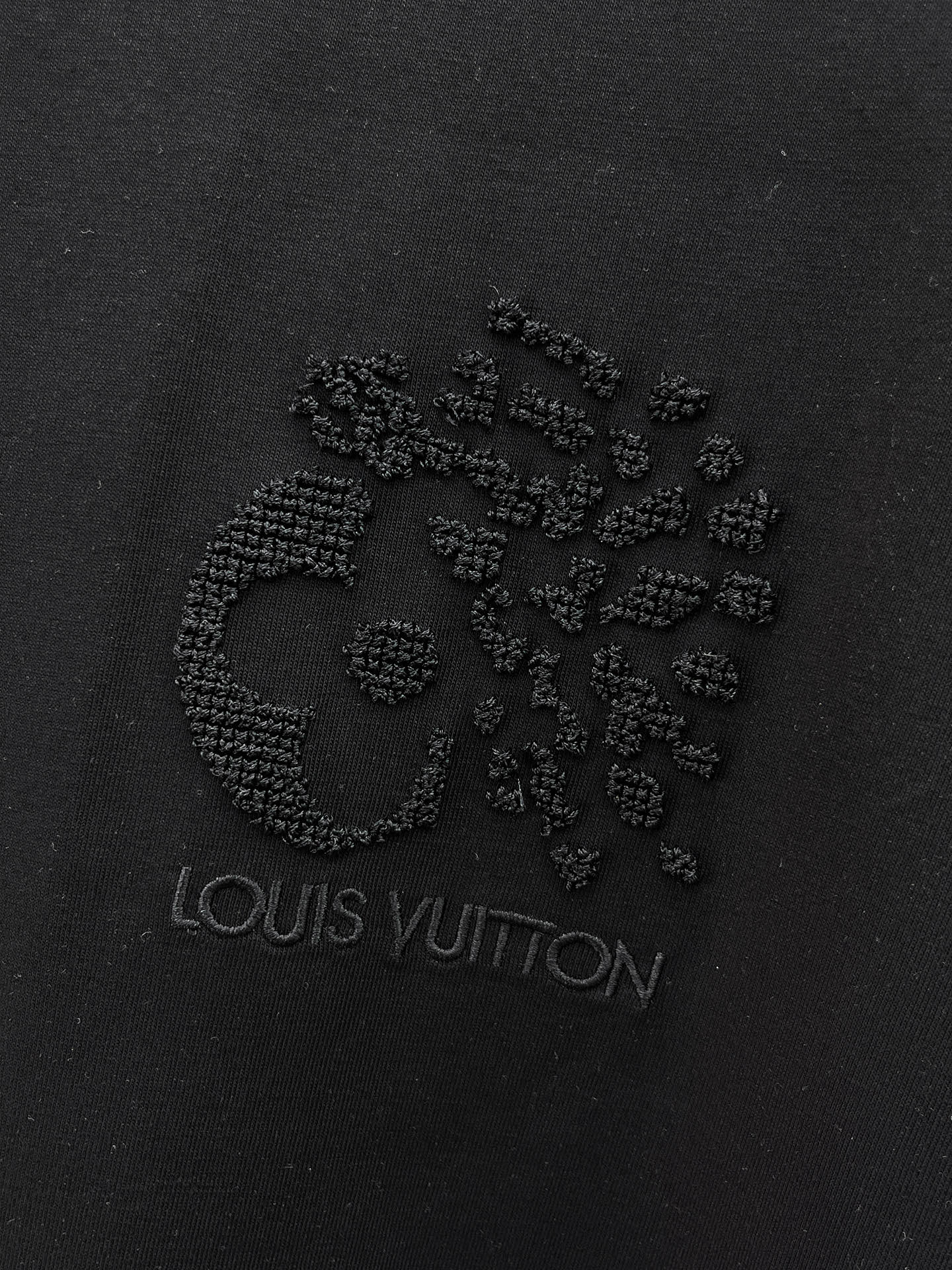 LV 一比一男款花卉浮雕短袖T恤 黑色質感款| 11 LV 一比一男款花卉浮雕短袖T恤 黑色質感款