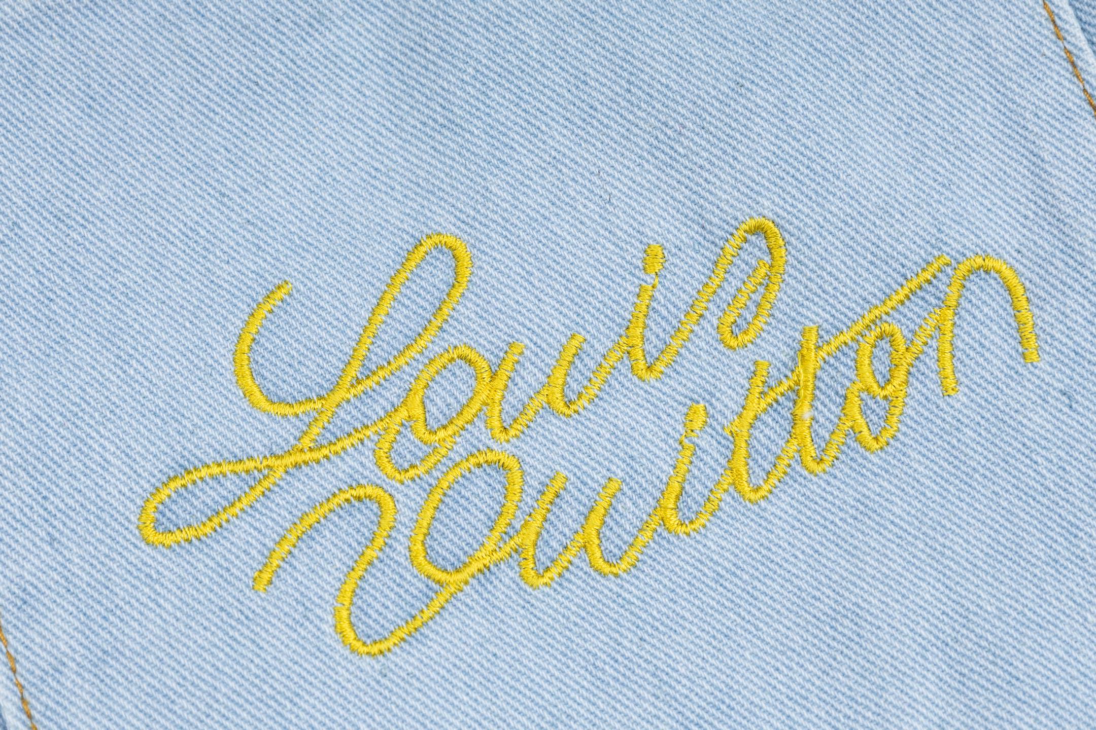 LV A貨淺藍刺繡丹寧短褲男士寬鬆休閒五分褲| 7 LV A貨淺藍刺繡丹寧短褲男士寬鬆休閒五分褲