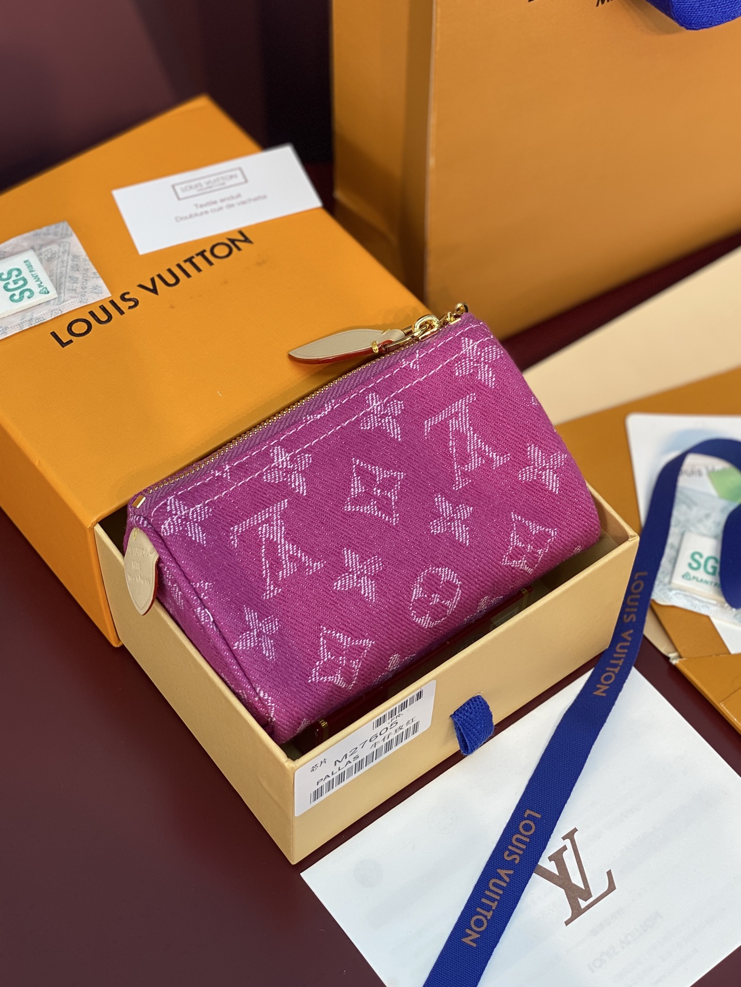 LV原單Monogram牛仔拉鏈零錢包 玫紅色短夾| 14 LV原單Monogram牛仔拉鏈零錢包 玫紅色短夾