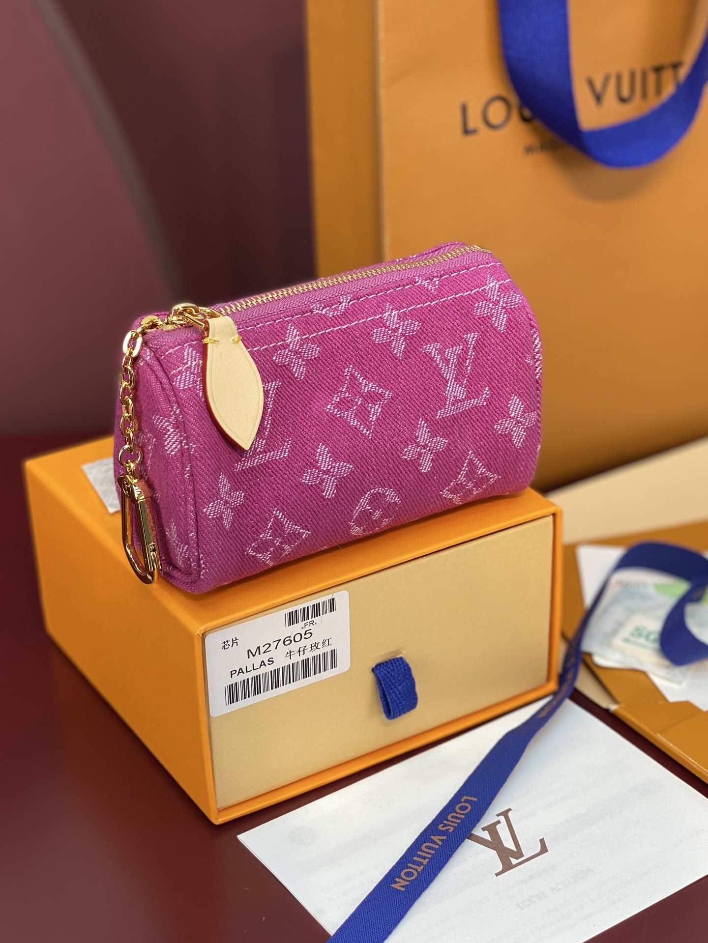 LV原單Monogram牛仔拉鏈零錢包 玫紅色短夾| 13 LV原單Monogram牛仔拉鏈零錢包 玫紅色短夾