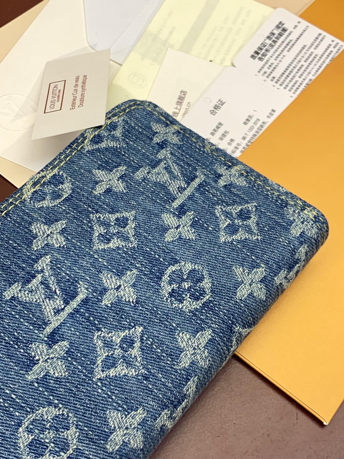 LV原單丹寧Monogram拉鍊短夾 藍色精品女款| 9 LV原單丹寧Monogram拉鍊短夾 藍色精品女款