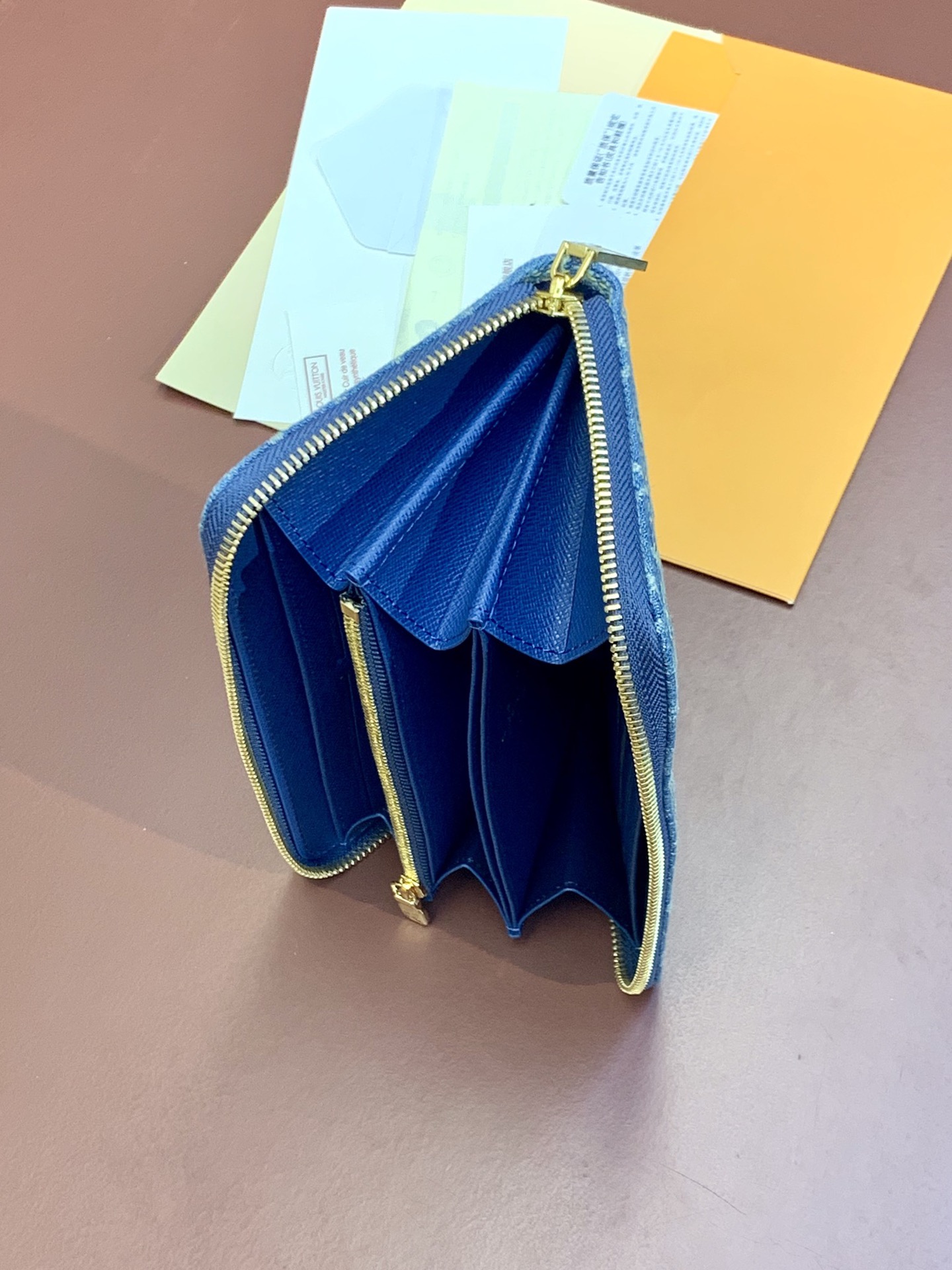LV原單丹寧Monogram拉鍊短夾 藍色精品女款| 8 LV原單丹寧Monogram拉鍊短夾 藍色精品女款