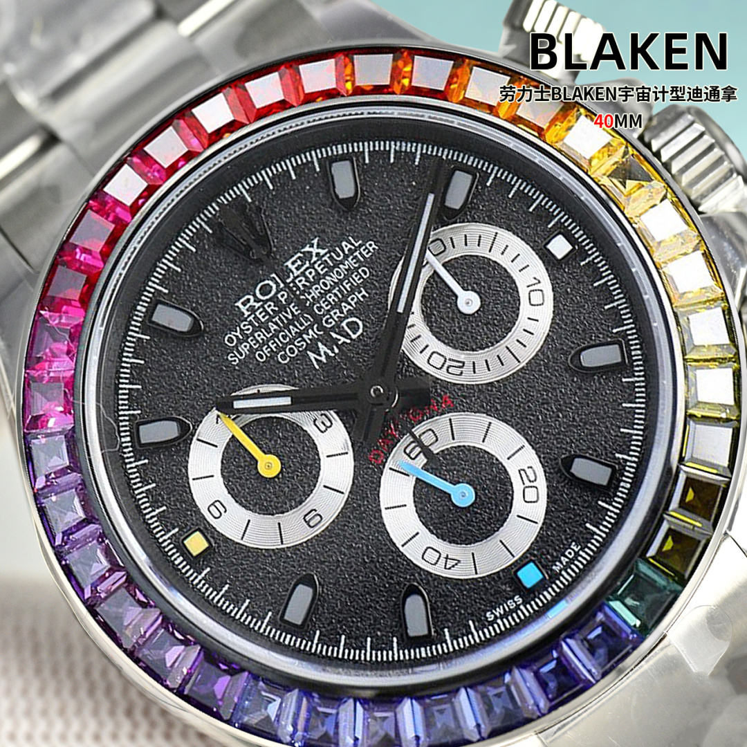 高仿Rolex迪通拿彩虹圈黑盤奢華高仿機械腕錶| 10 高仿Rolex迪通拿彩虹圈黑盤奢華高仿機械腕錶