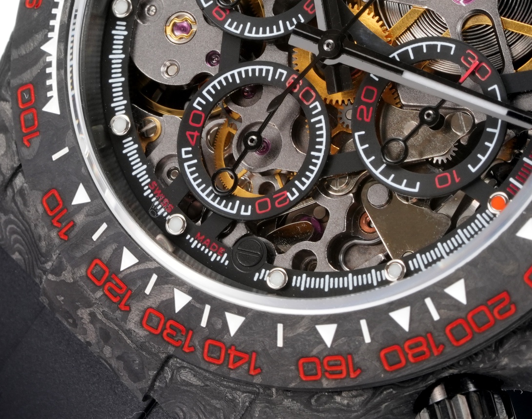 Rolex 高仿 Daytona碳纖維鏤空計時腕錶 黑紅刻度款| 11 Rolex 高仿 Daytona碳纖維鏤空計時腕錶 黑紅刻度款