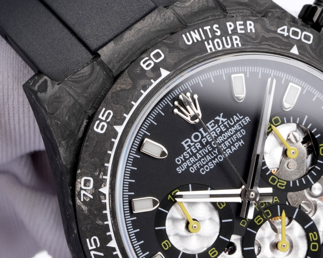 Rolex 一比一 Daytona碳纖維黑面黃針計時腕錶 運動款| 12 Rolex 一比一 Daytona碳纖維黑面黃針計時腕錶 運動款