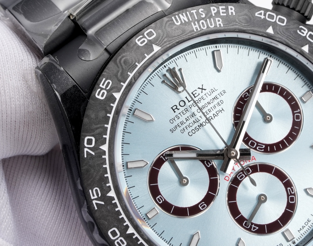 Rolex 復刻 Daytona冰藍面紅盤計時腕錶 碳纖維運動款| 12 Rolex 復刻 Daytona冰藍面紅盤計時腕錶 碳纖維運動款